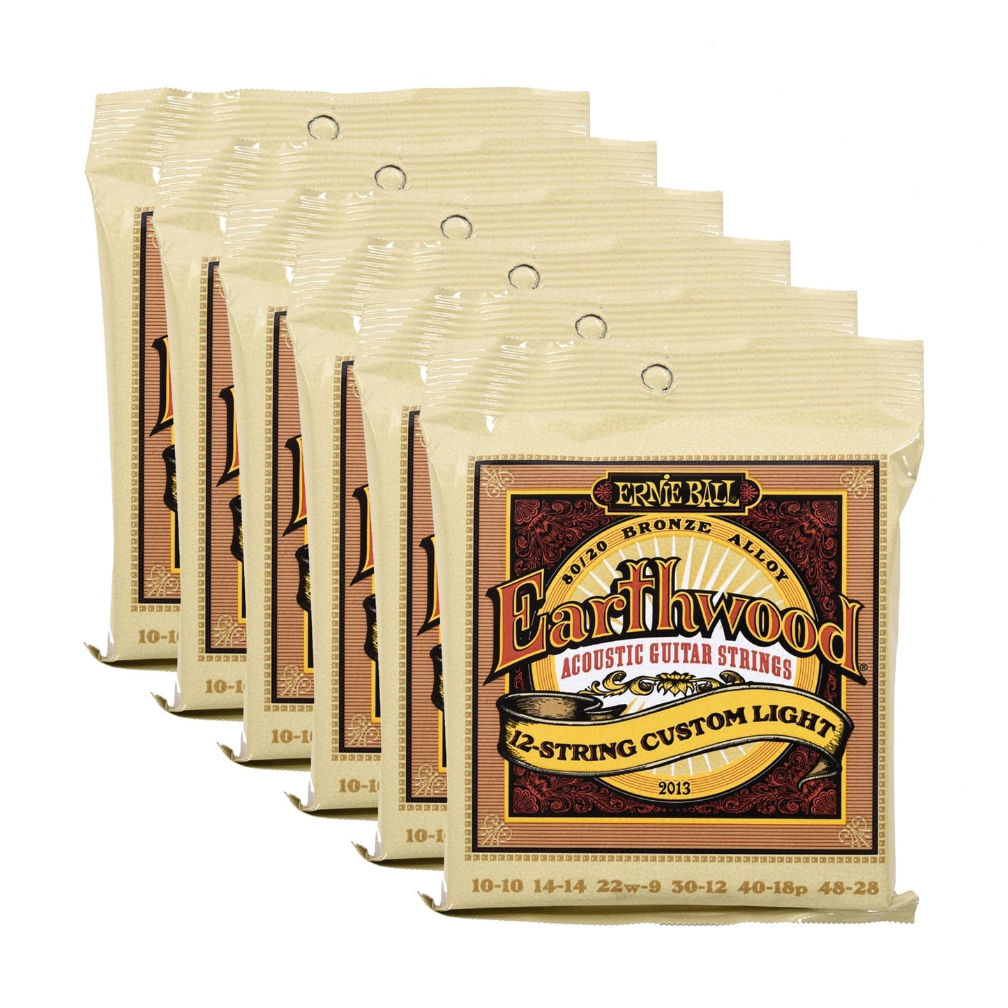 Ernie Ball Earthwood Custom Light 12-String Acoustic Strings 80/20 Bronze 10-48 6 Pack Bundle Accessories / Strings / Guitar Strings