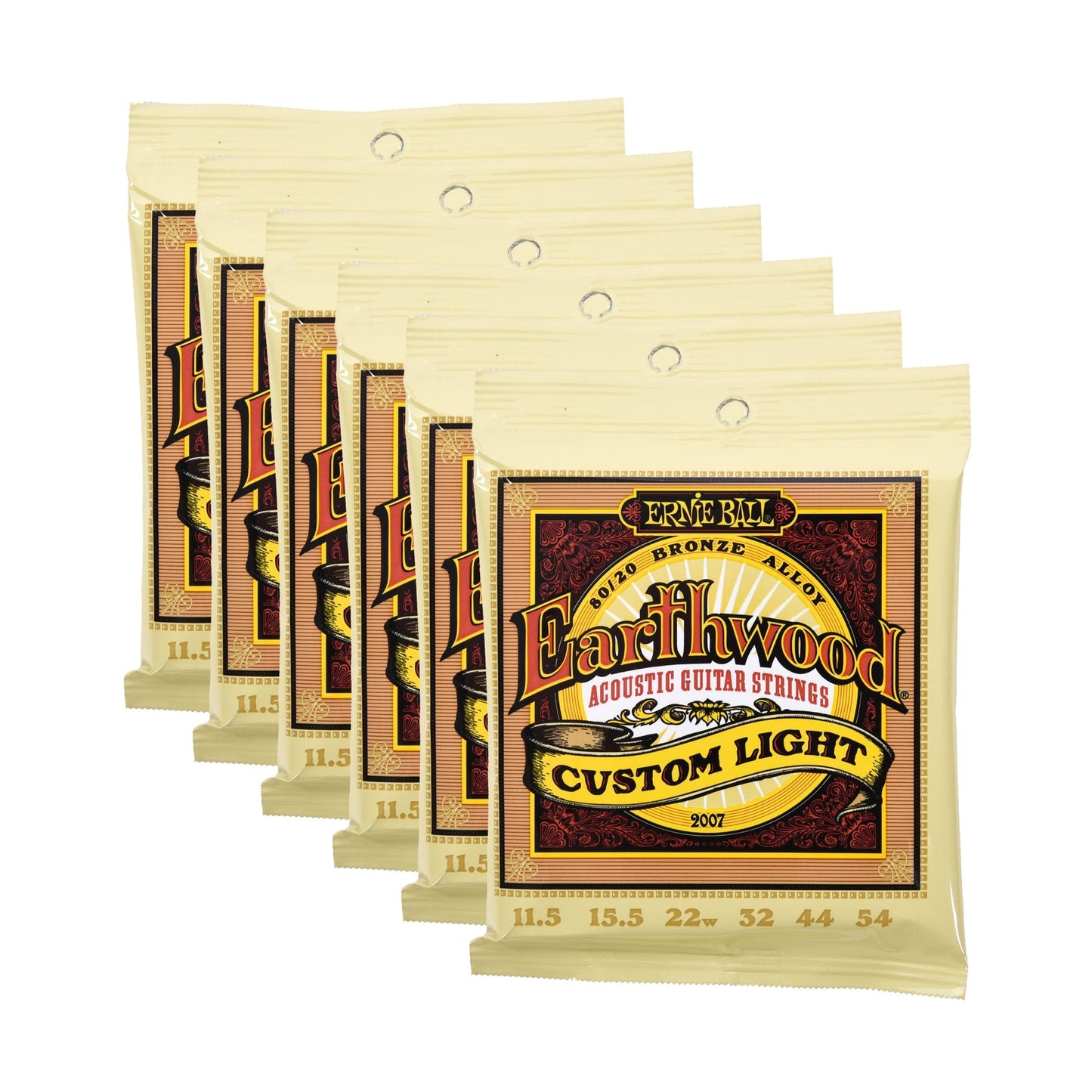Ernie Ball Earthwood Custom Light Acoustic Strings 80/20 Bronze 11.5-54 6 Pack Bundle Accessories / Strings / Guitar Strings