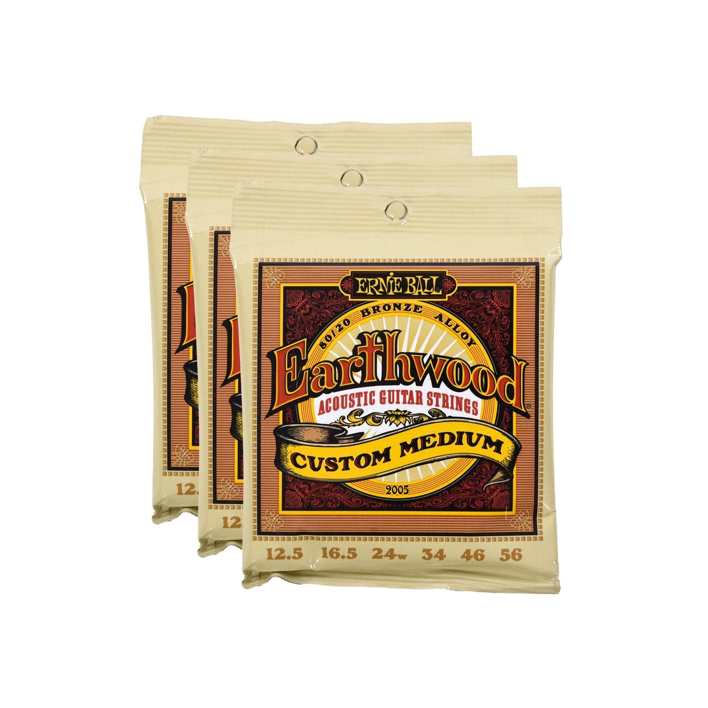 Ernie Ball Earthwood Custom Medium Acoustic Strings 80/20 Bronze 12.5-56 3 Pack Bundle Accessories / Strings / Guitar Strings