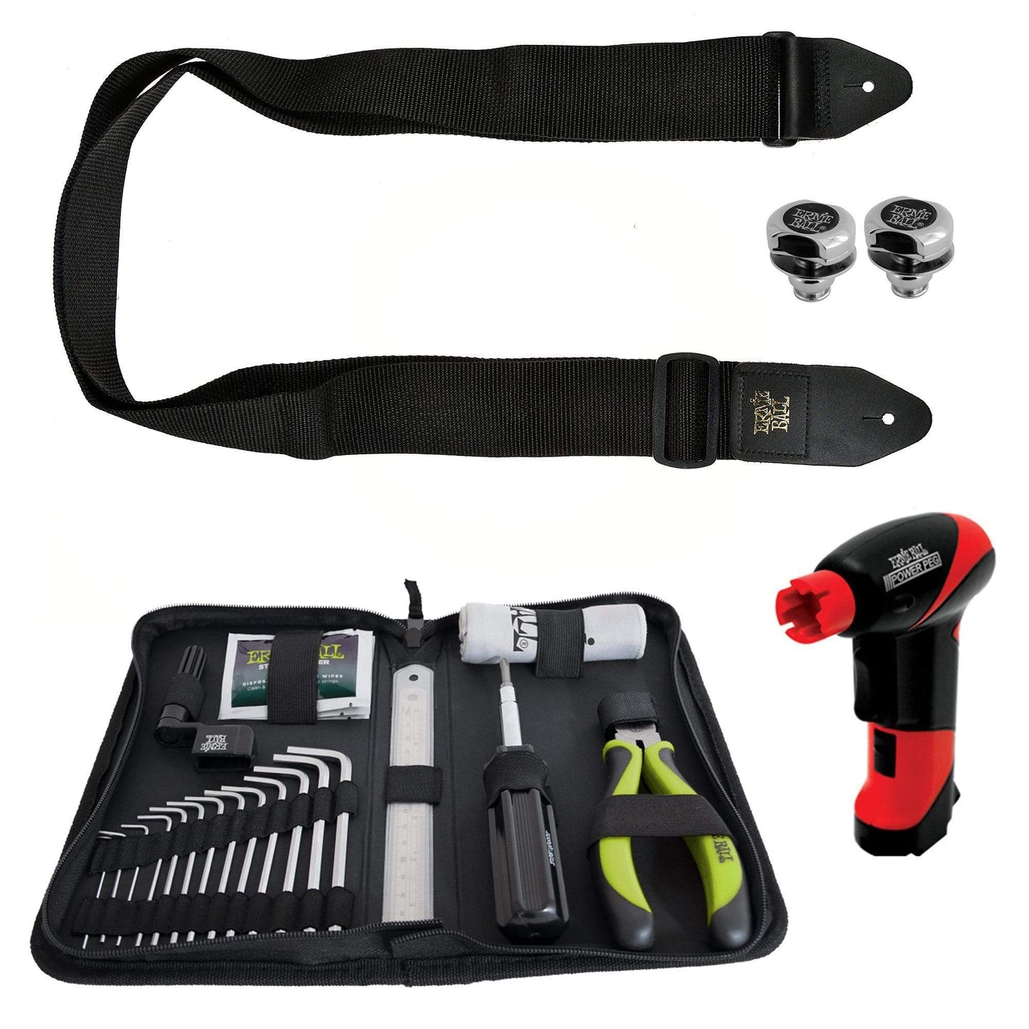 Ernie Ball 4114 Musician's Took Kit, Power Peg, PolyPro Strap and Strap Locks Bundle Accessories / Tools