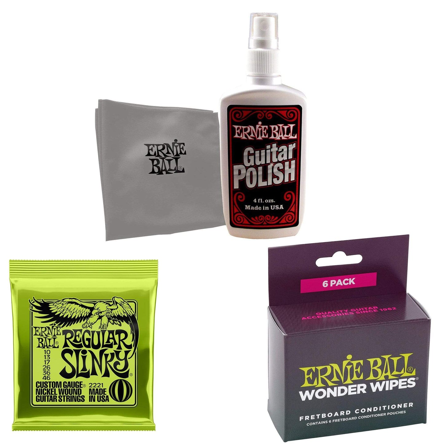 Ernie Ball Guitar Care Replenishment Kit (w/ Regular Slinky 10-46) Accessories / Tools