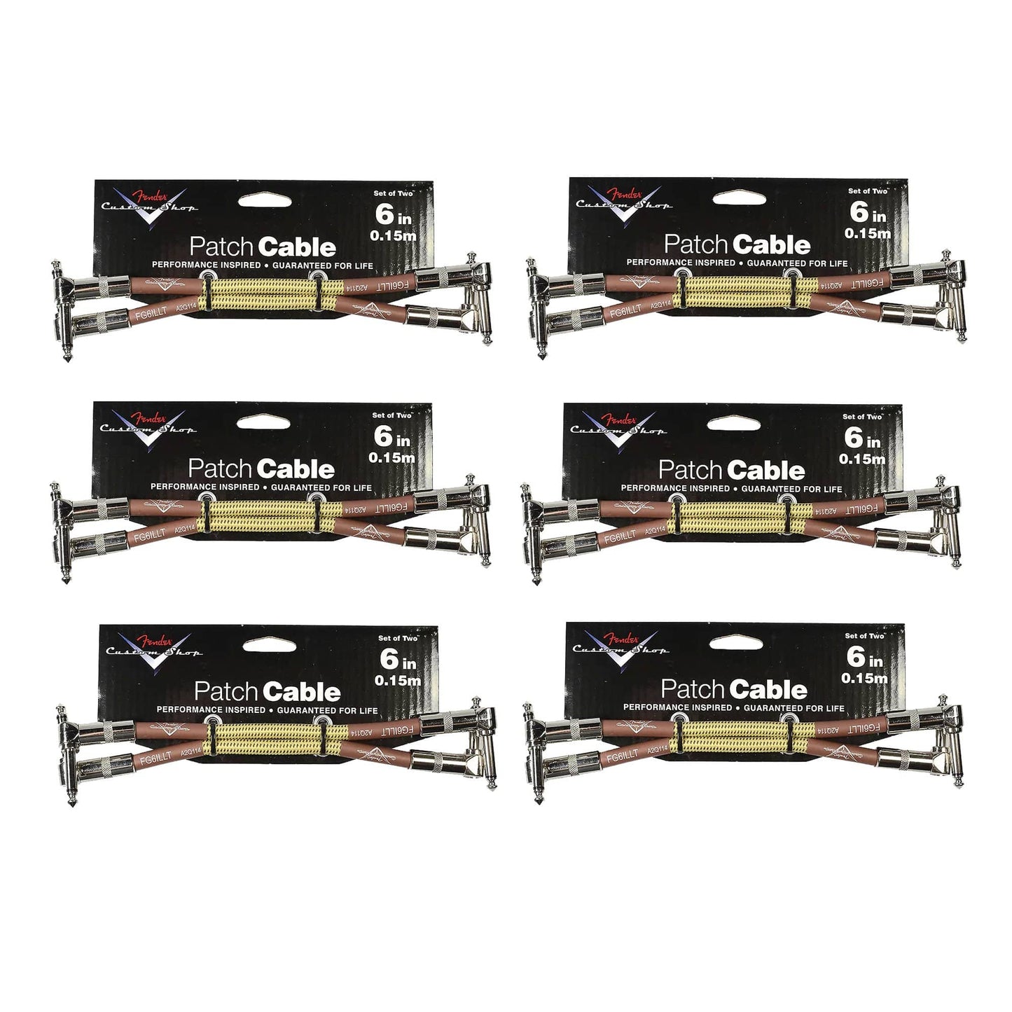 Fender Custom Shop Series Instrument Patch Cable 6" A/A Tweed 6 Pack Bundle Accessories / Cables