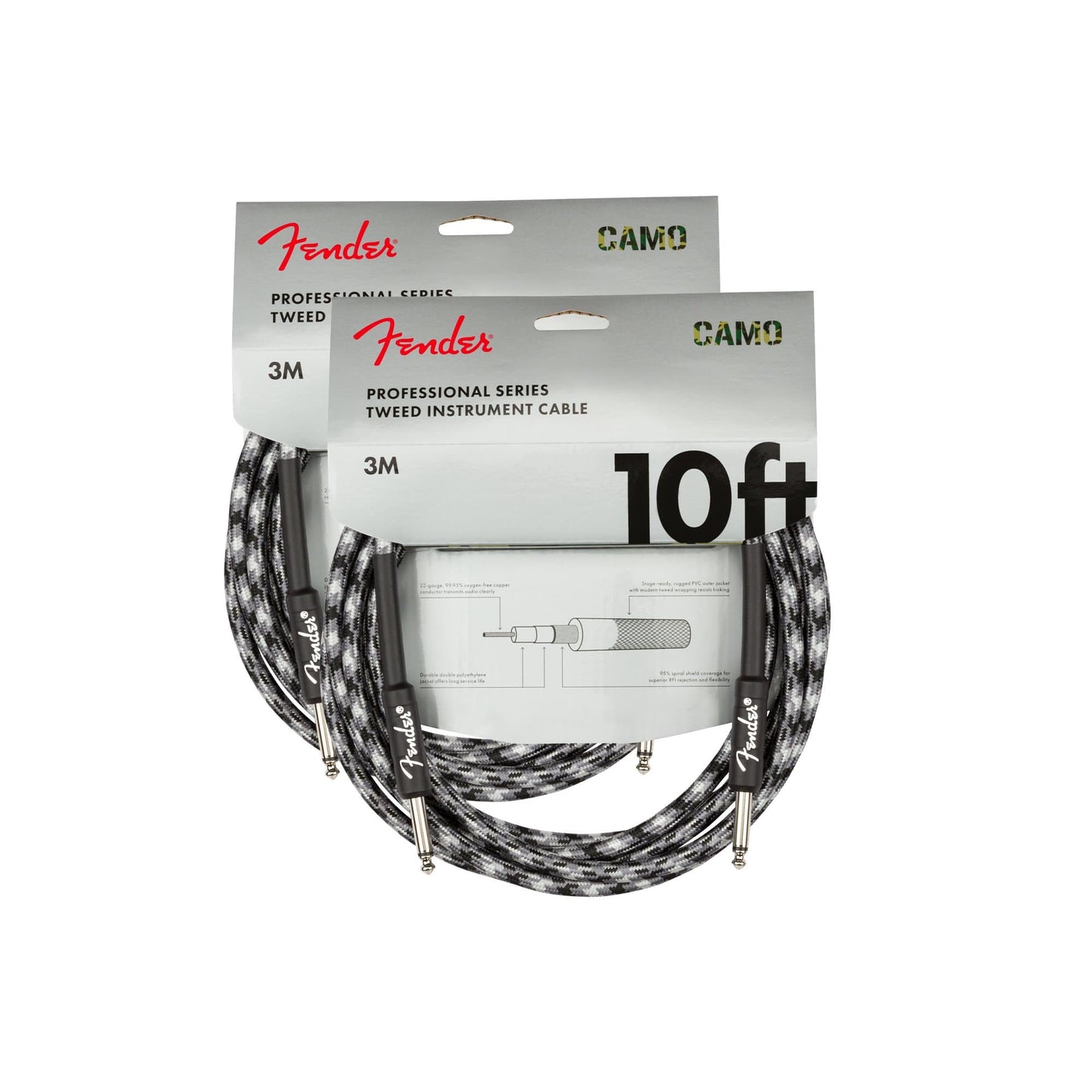 Fender Professional 10' Instrument Cable Winter Camo 2 Pack Bundle Accessories / Cables