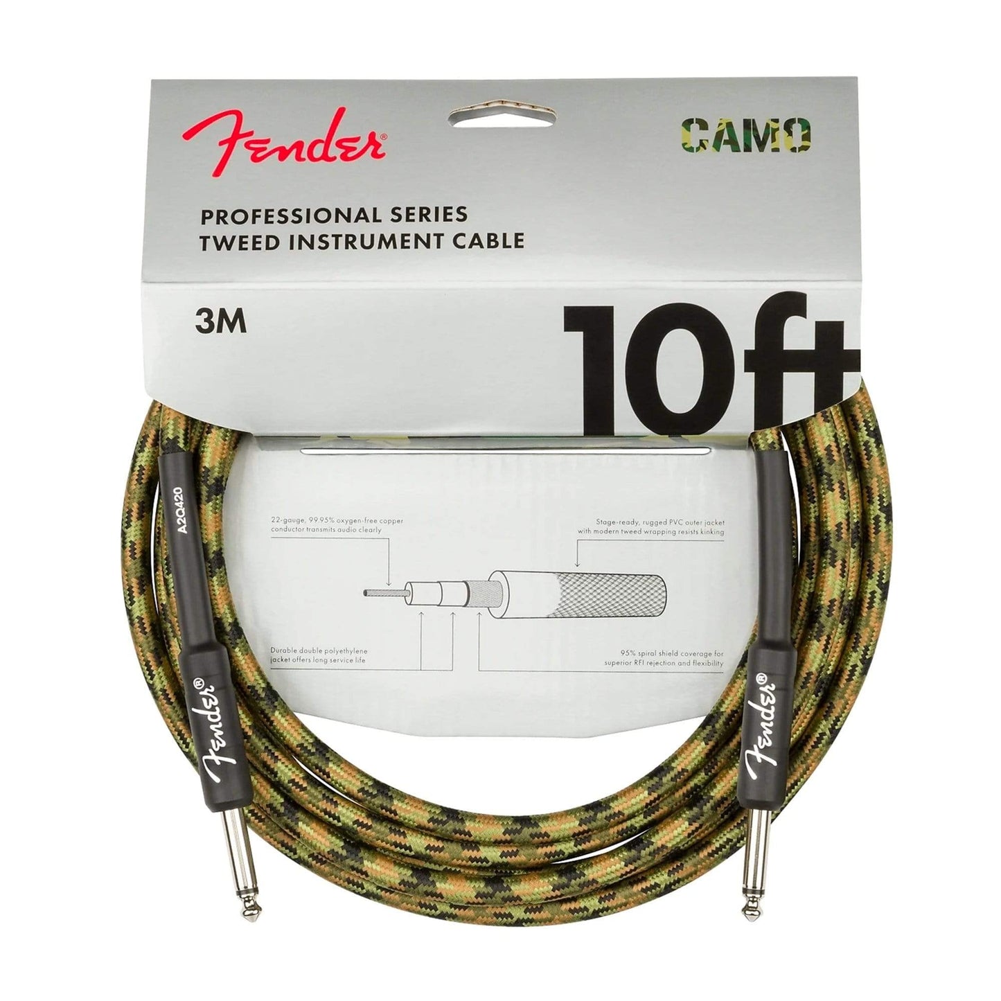 Fender Professional 10' Instrument Cable Woodland Camo Accessories / Cables