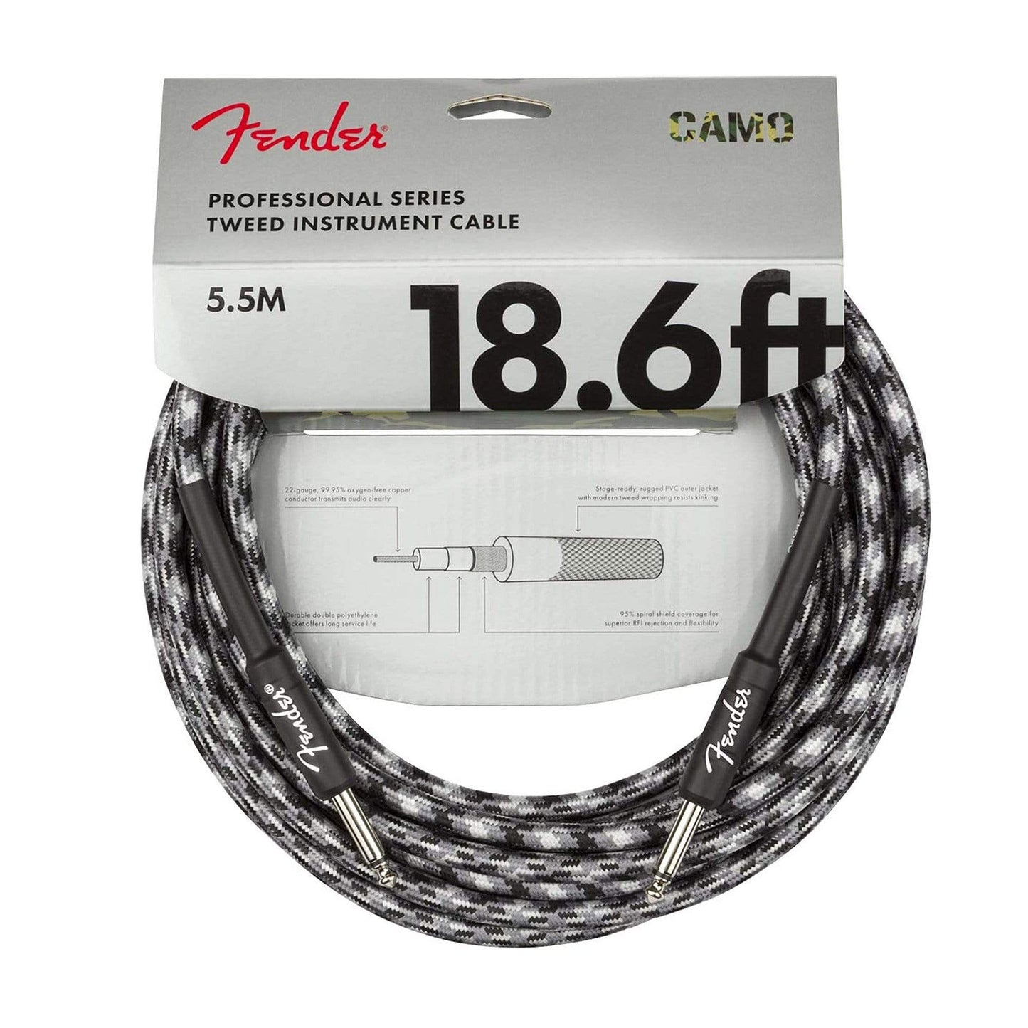Fender Professional 18.6' Instrument Cable Winter Camo Accessories / Cables