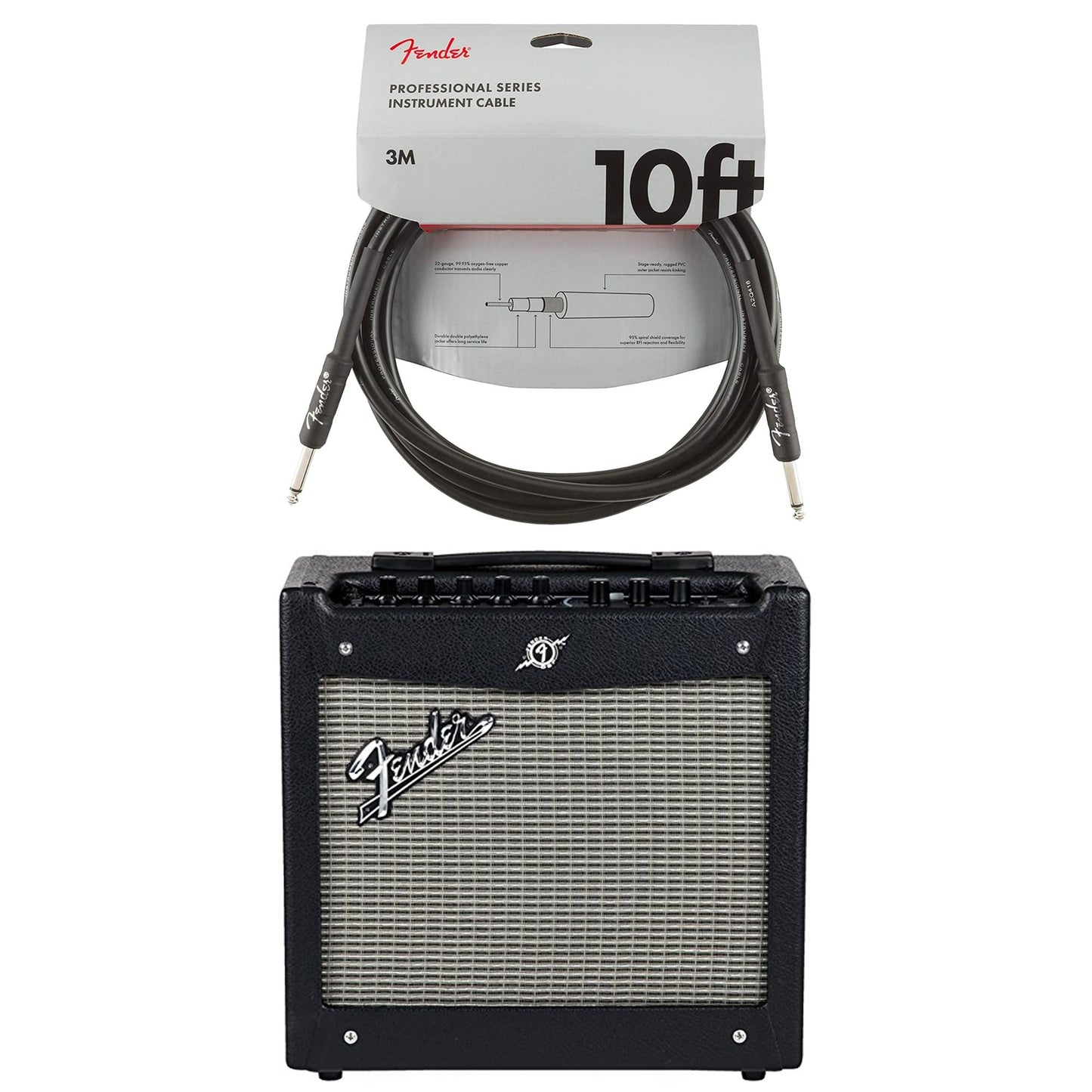 Fender Mustang I V2 20 watt 1x10" Combo Cable Bundle Amps / Guitar Combos