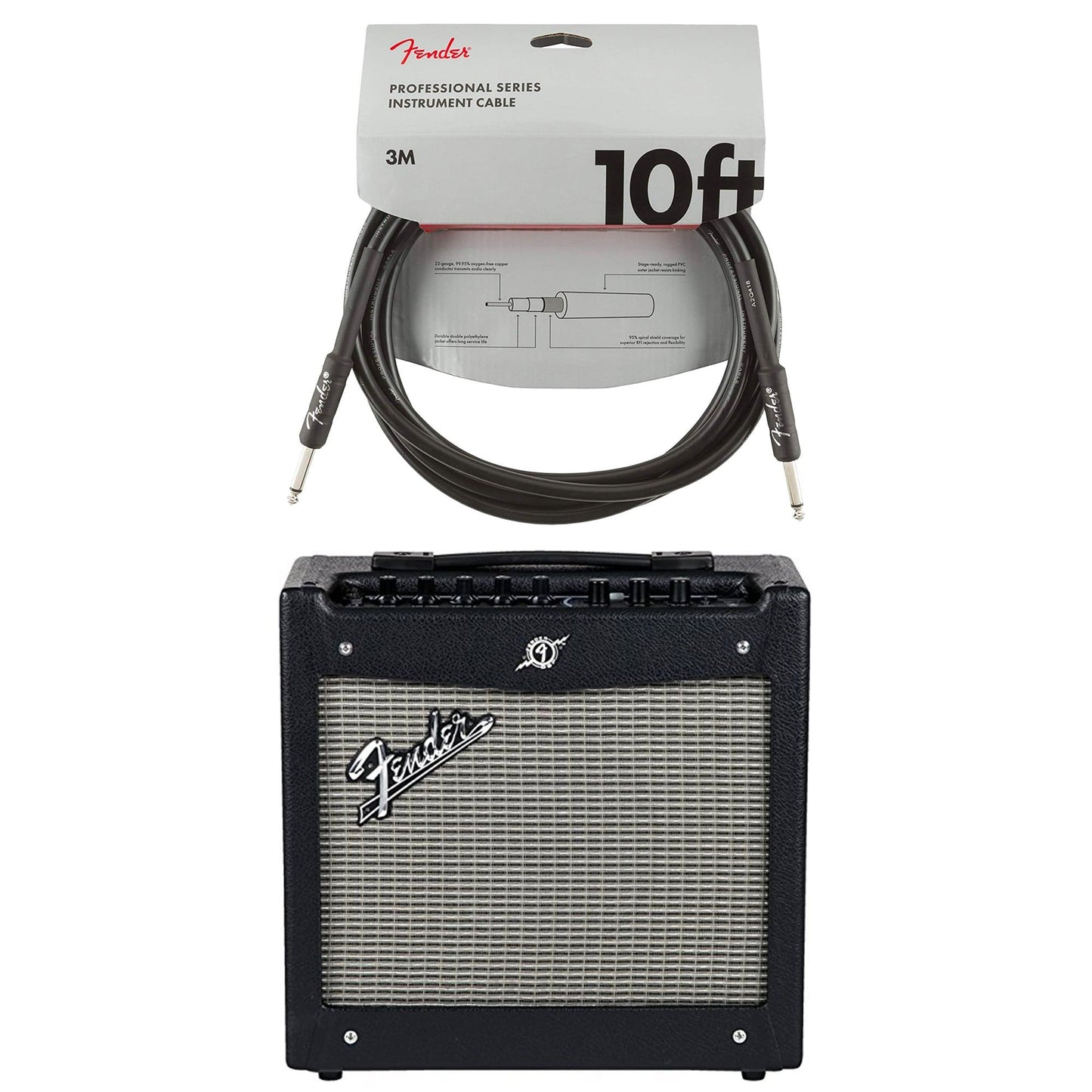 Fender Mustang I V2 20 watt 1x10" Combo Cable Bundle Amps / Guitar Combos