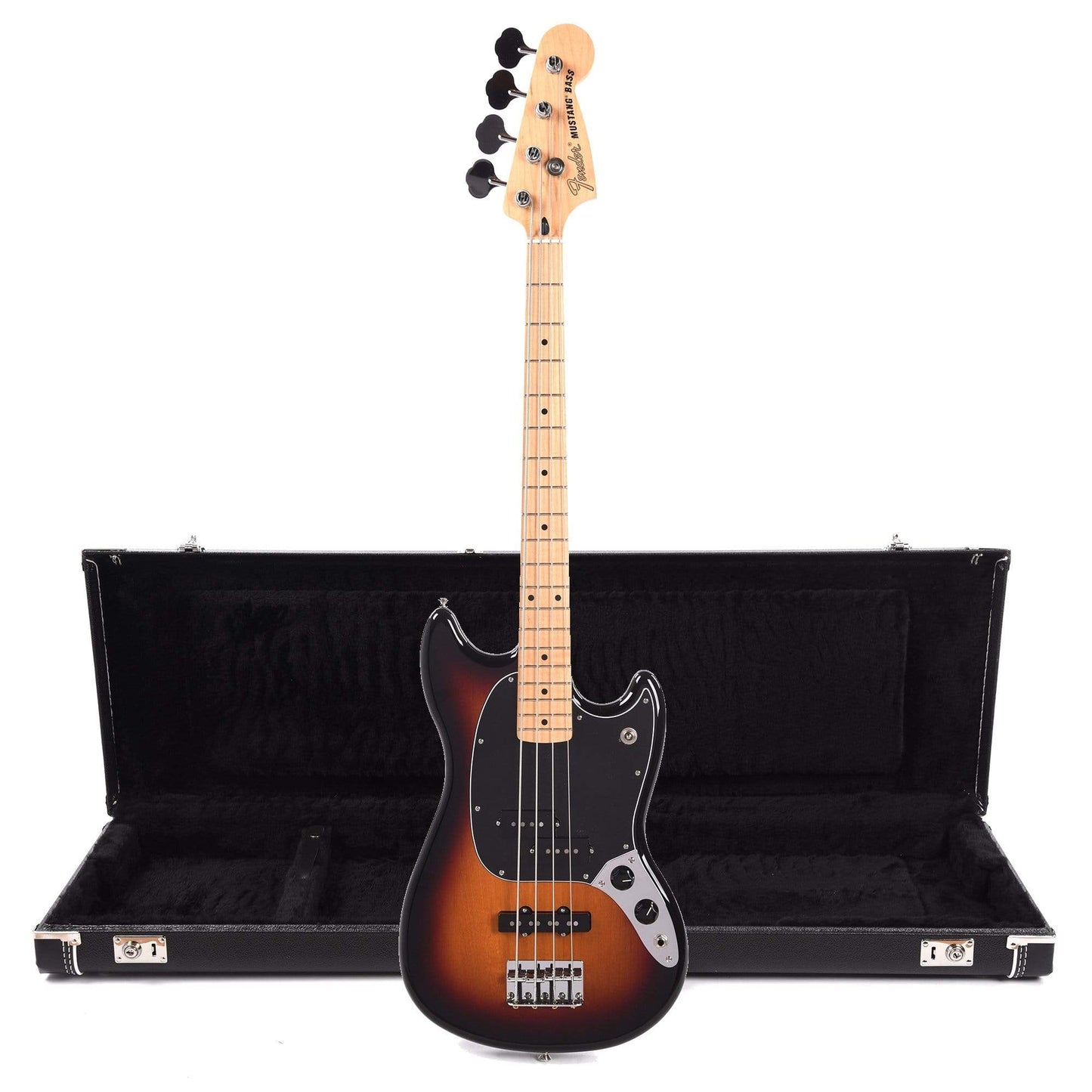 Fender Offset Series Mustang Bass PJ MN 3-Color Sunburst w/3-Ply Black Pickguard Fender Mustang Bass Case Bundle Bass Guitars / Short Scale