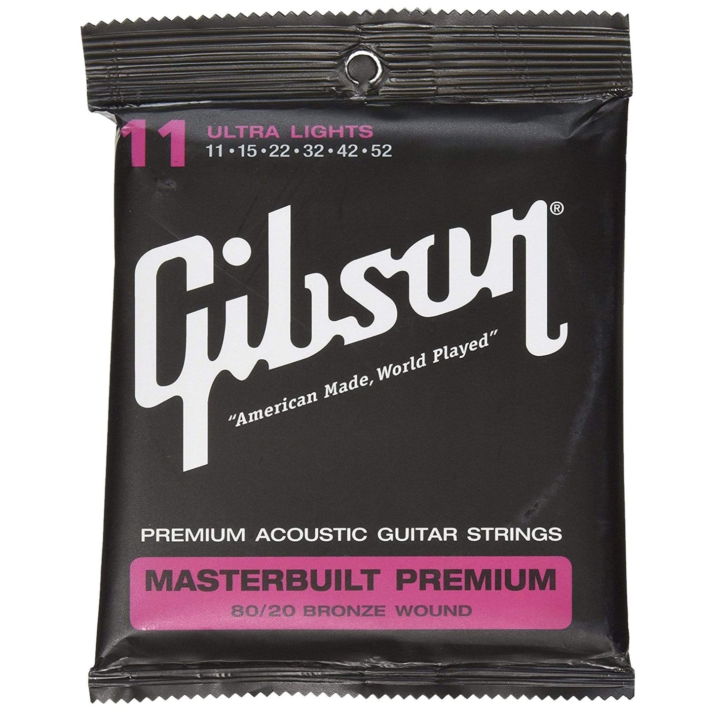 Gibson Gear Masterbuilt Premium 80/20 Bronze Acoustic Guitar Strings 11-52 (6 Pack Bundle) Accessories / Strings / Guitar Strings
