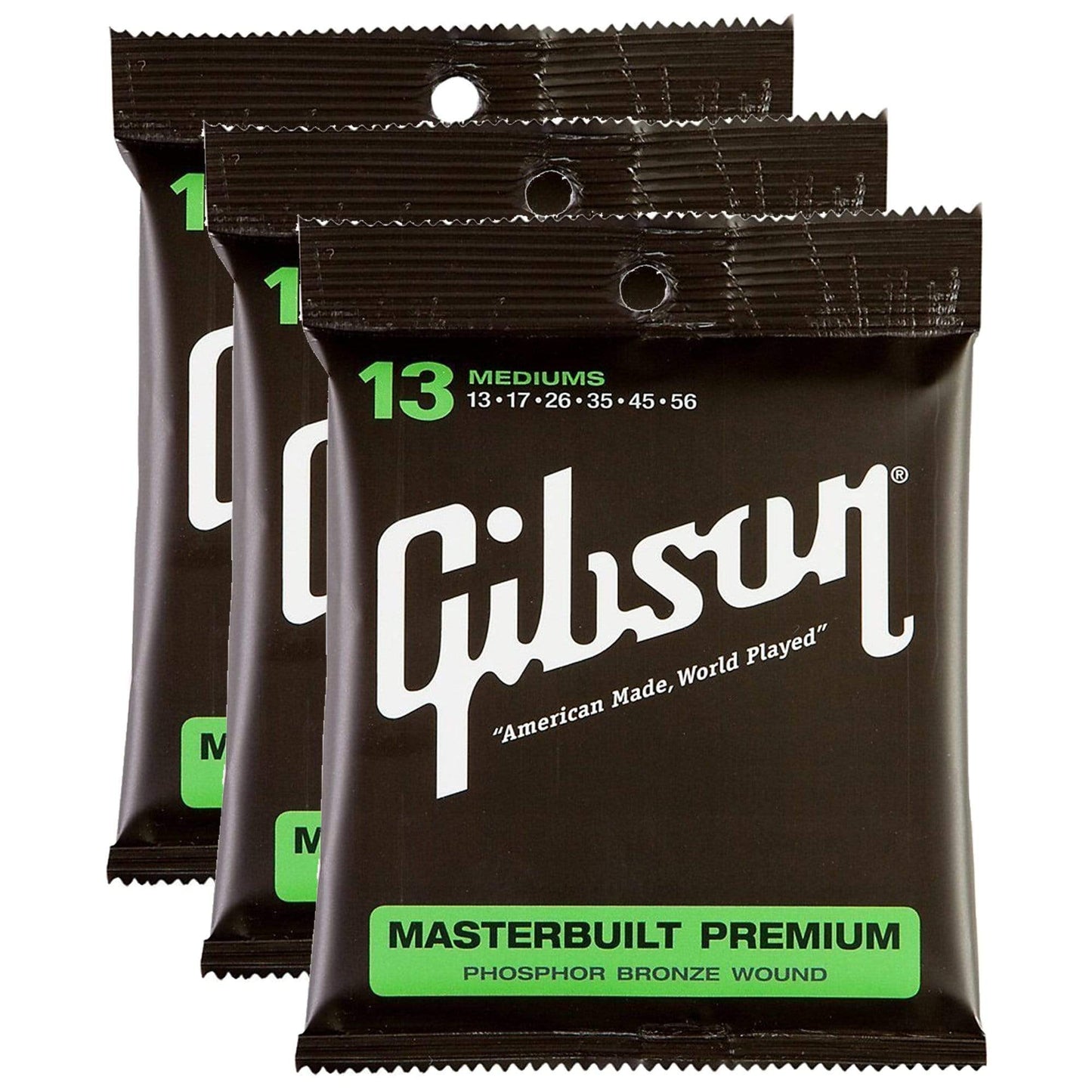Gibson Gear Masterbuilt Premium Phosphor Bronze Acoustic Guitar Strings 13-56 (3 Pack Bundle) Accessories / Strings / Guitar Strings