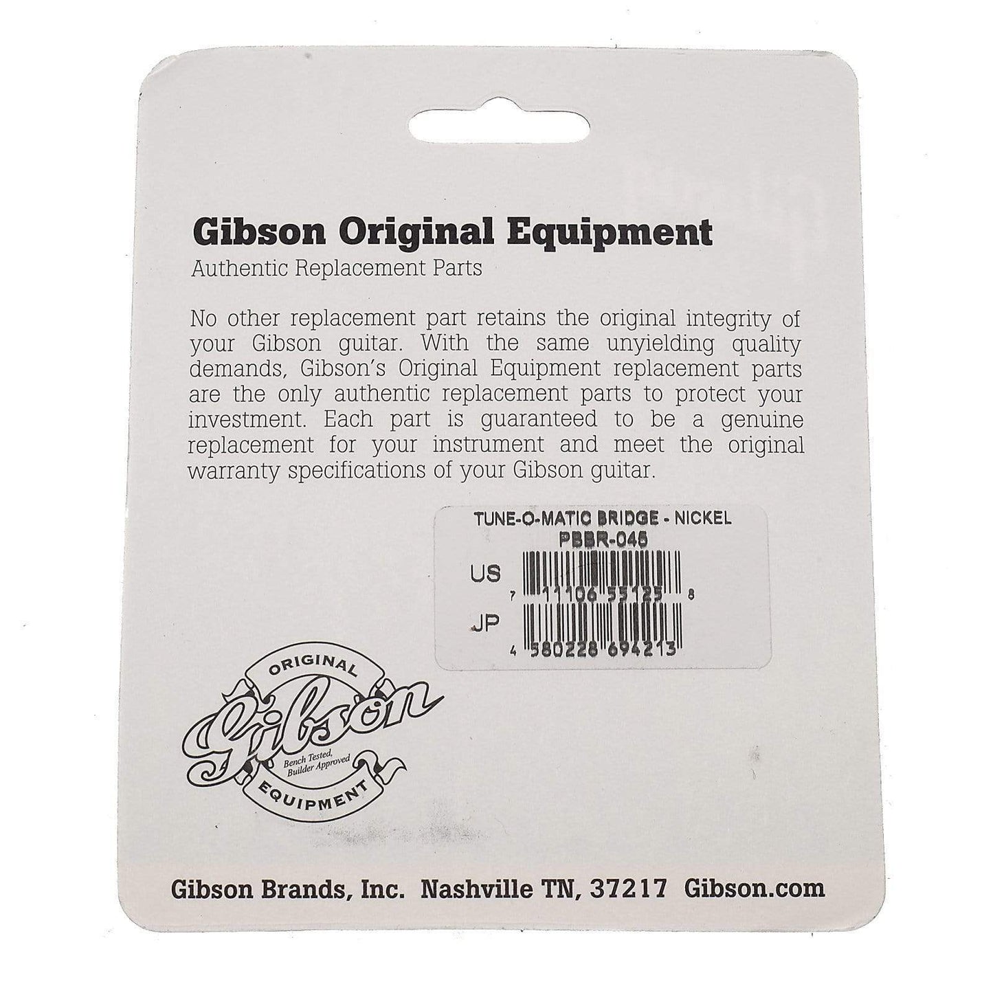 Gibson Nashville Tune-O-Matic Bridge - Nickel w/Full Assembly Parts / Guitar Parts / Bridges