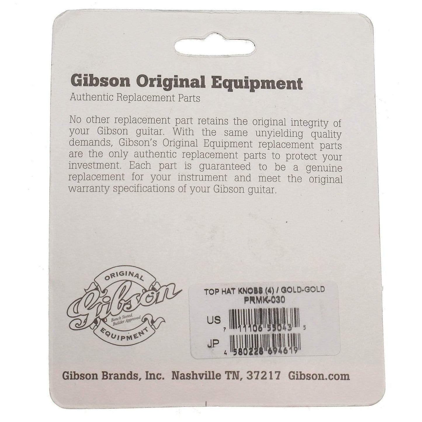 Gibson Top Hat Knobs w/ Gold Metal Insert (2 Volume, 2 Tone) - Gold Parts / Knobs