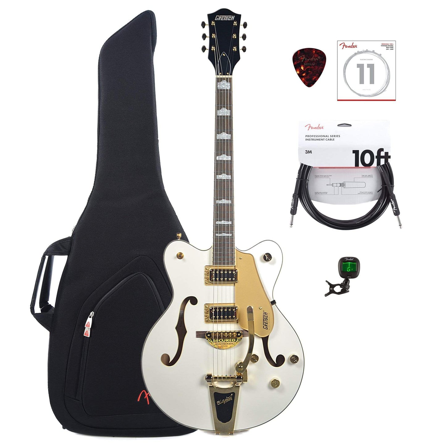 Gretsch G5422TG Electromatic Hollow Body with Bigsby Double-cut Snowcrest White with Gold hardware w/Gig Bag, Tuner, (1) Cable, Picks and Strings Bundle Electric Guitars / Hollow Body