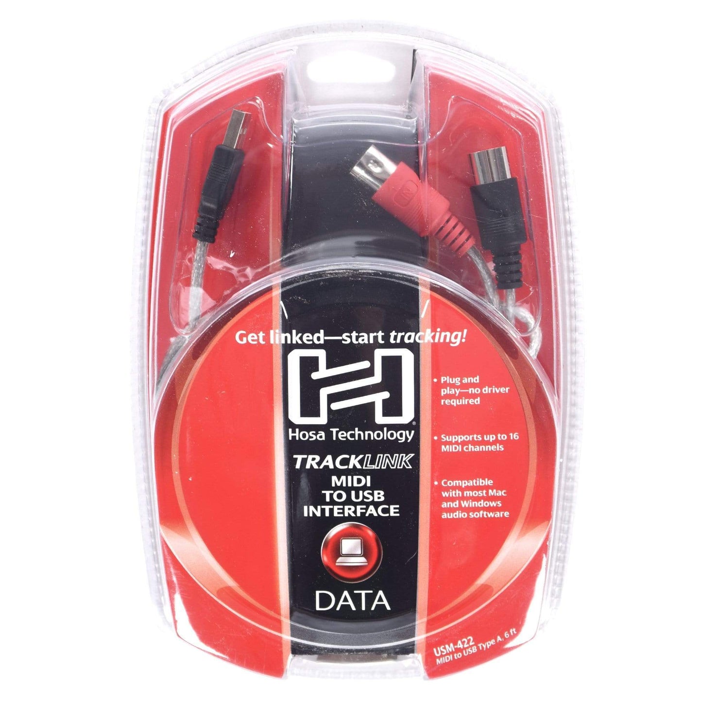 Hosa Tracklink MIDI to USB Interface MIDI I/O to USB Type A 6 ft Accessories / Cables