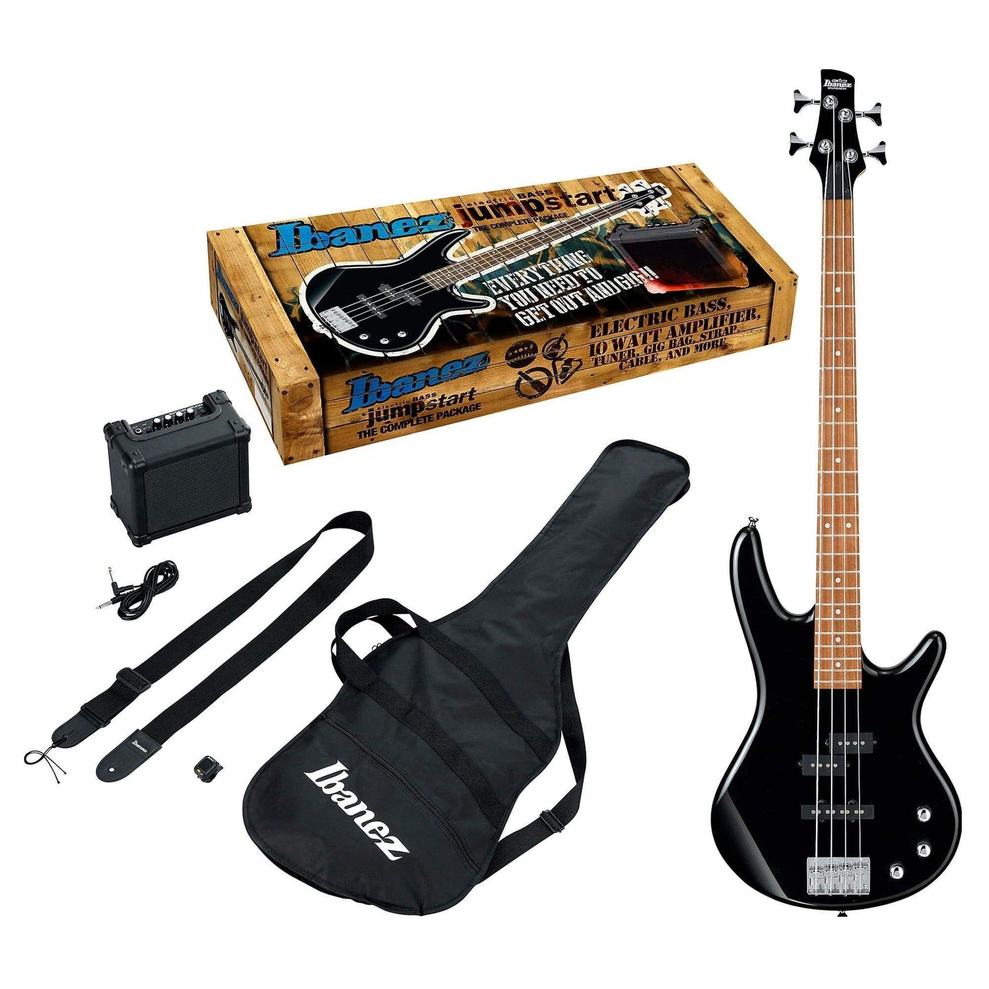 Ibanez IJSR190N Jumpstart Bass Black Night w/10W Amp, Tuner, Strap, Cable, & Gig Bag Bass Guitars / 4-String