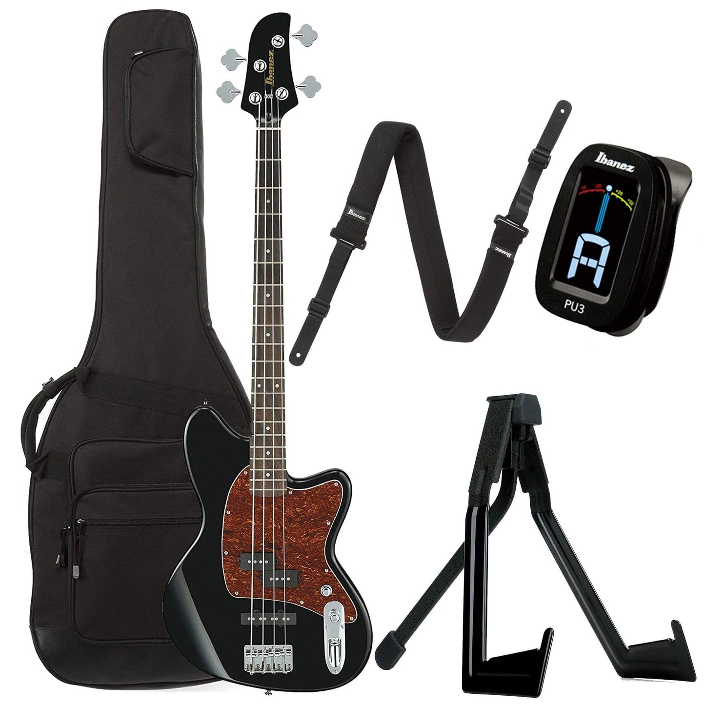 Ibanez TMB100 Talman Bass Black Bundle w/ Ibanez Gig Bag, Stand, Tuner and Strap Bass Guitars / 4-String