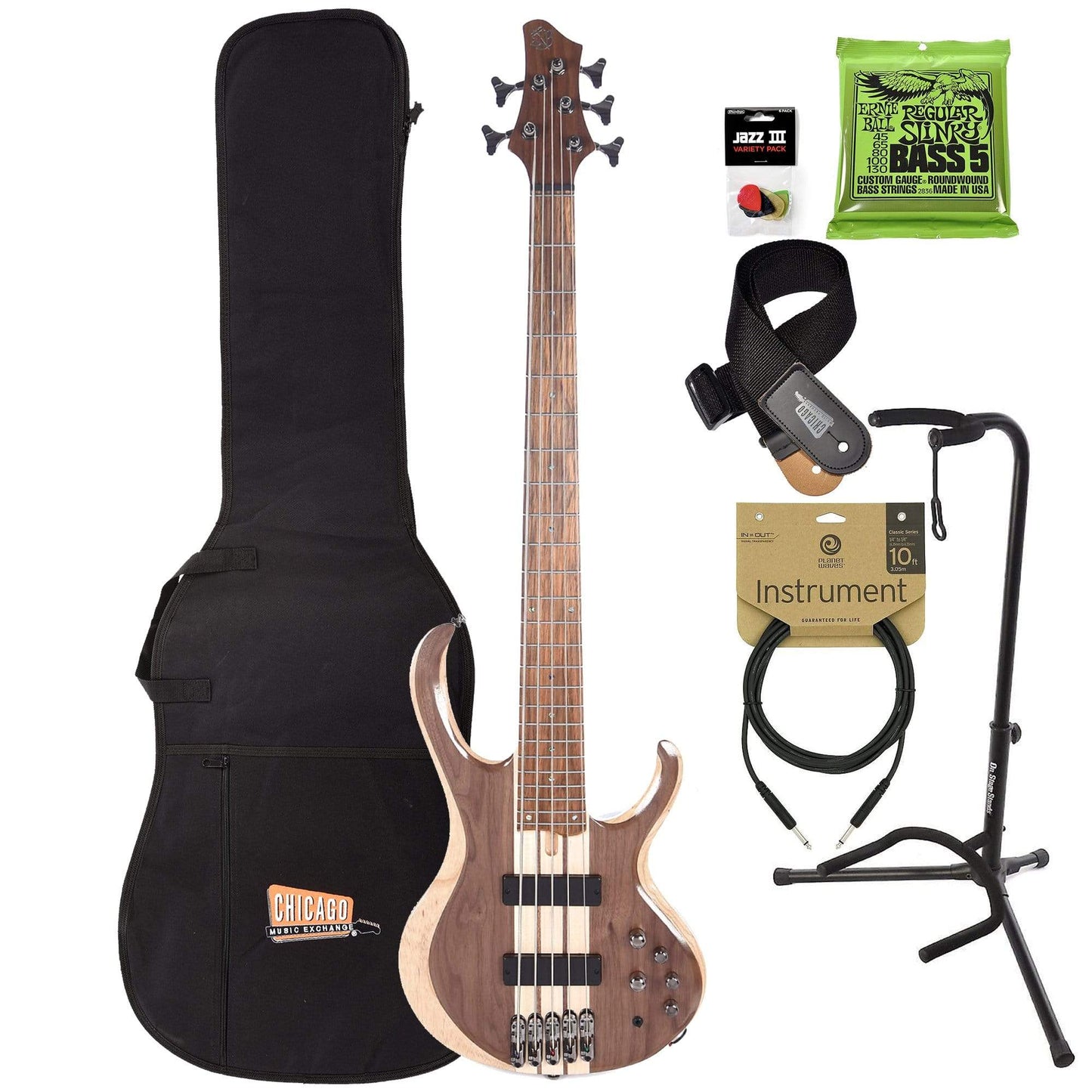 Ibanez BTB745 BTB Standard 5-String Bass Natural Low Gloss Essentials Bundle Bass Guitars / 5-String or More