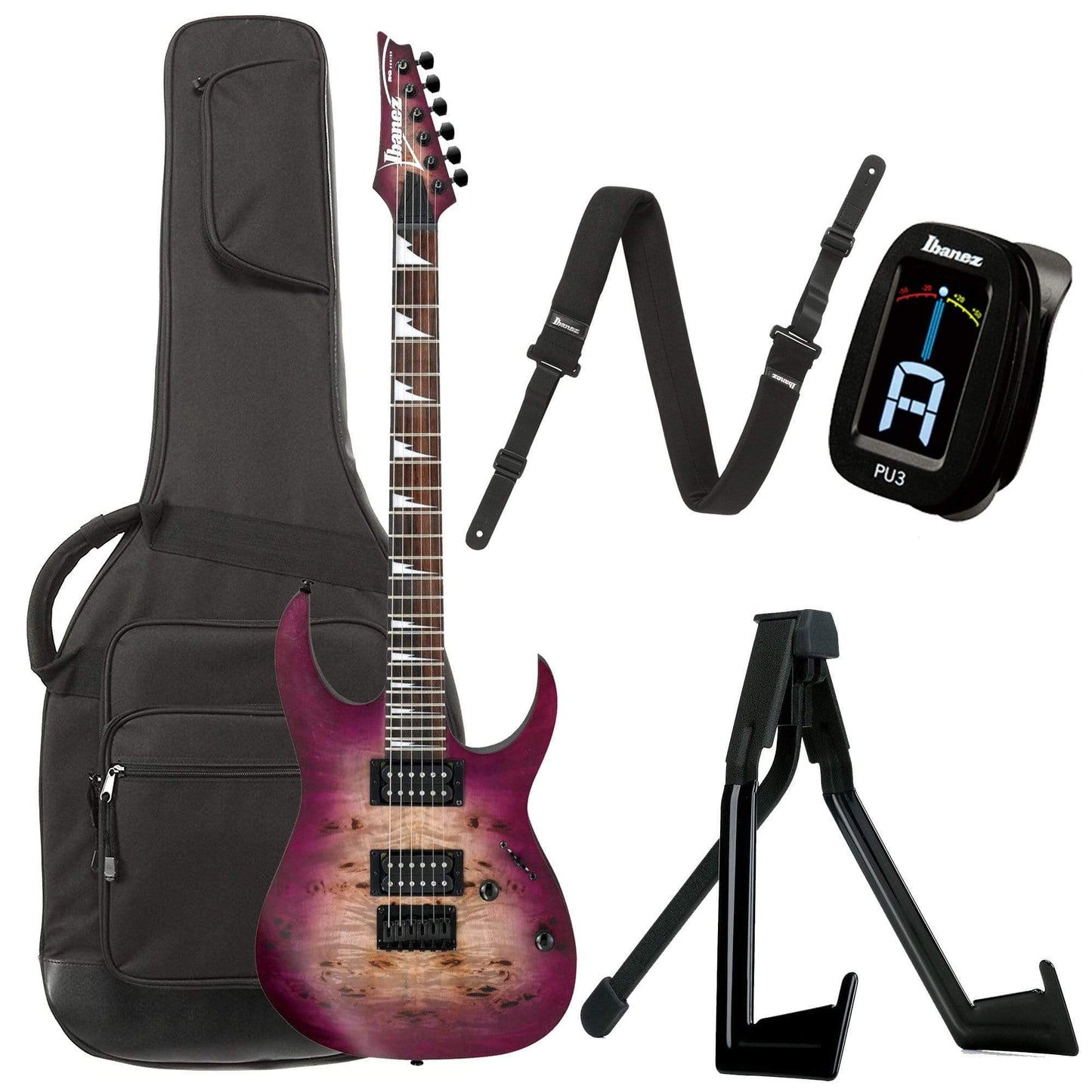 Ibanez RGRT621DPB RG Standard Transparent Purple Burst Flat Bundle w/ Ibanez Gig Bag, Stand, Tuner and Strap Electric Guitars / Solid Body