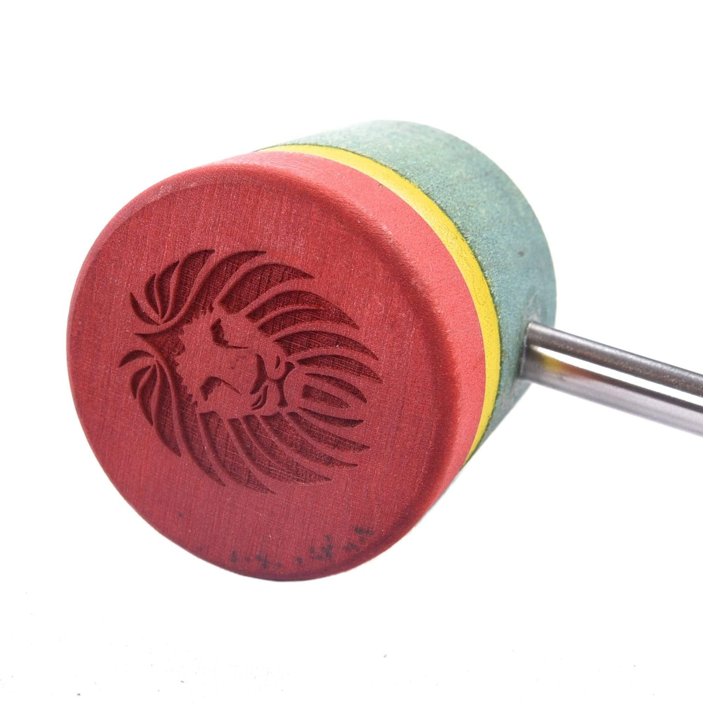 Low Boy Lightweight Wood Bass Drum Beater Green/Red w/Yellow Stripes & Lion Head Engraving Drums and Percussion