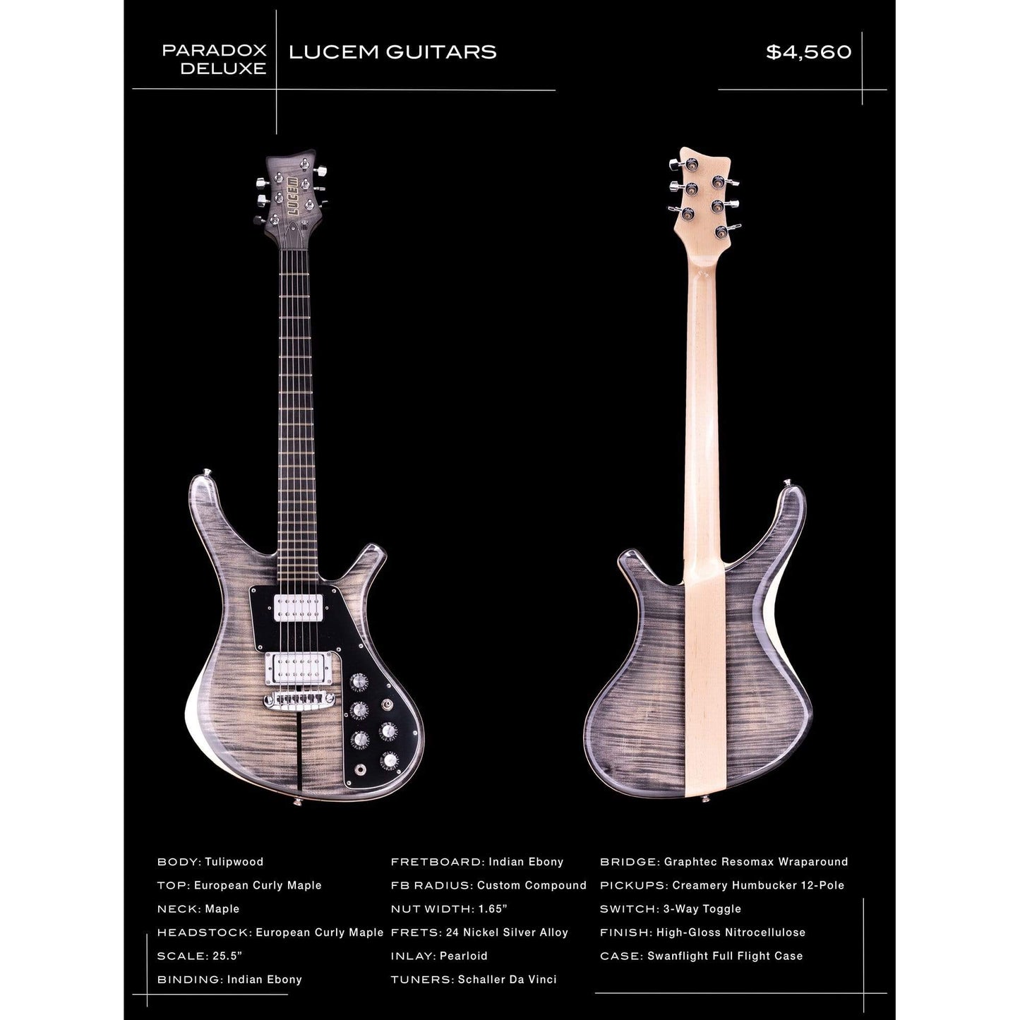 Lucem Paradox Deluxe Gloss Tulipwood w/European Curly Maple