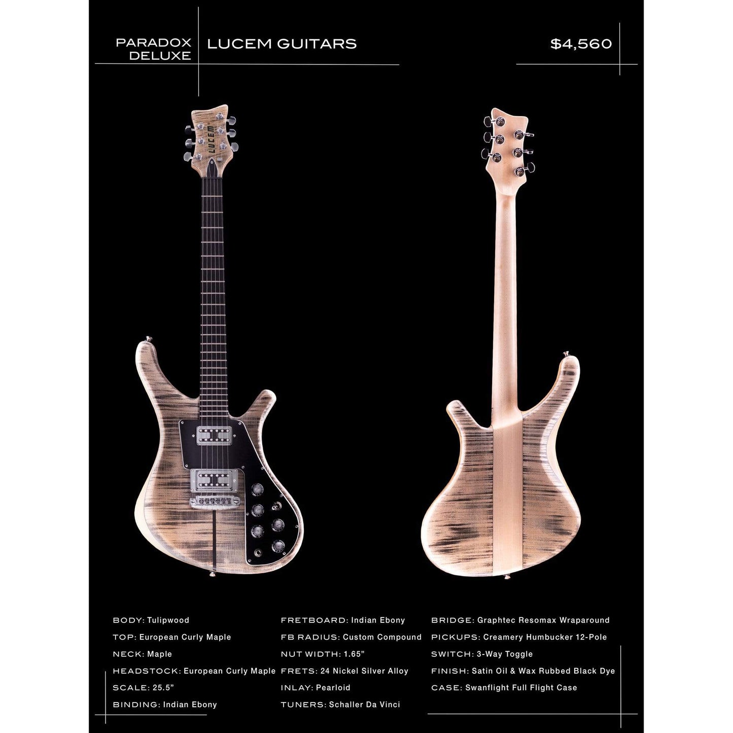 Lucem Paradox Deluxe Satin Tulipwood w/European Curly Maple