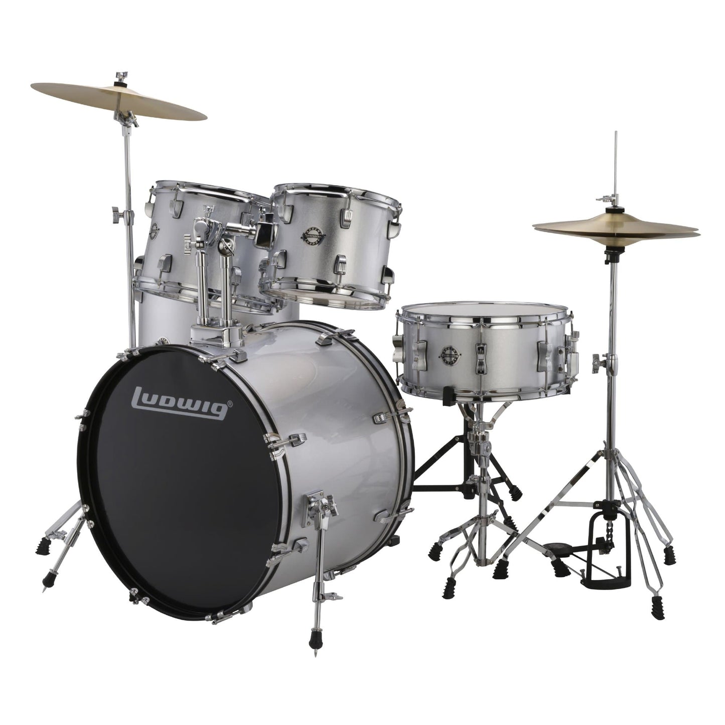 Ludwig Accent Drive 10/12/16/22/6.5x14 5pc. Drum Kit Silver Foil w/Hardware & Cymbals Drums and Percussion / Acoustic Drums / Full Acoustic Kits