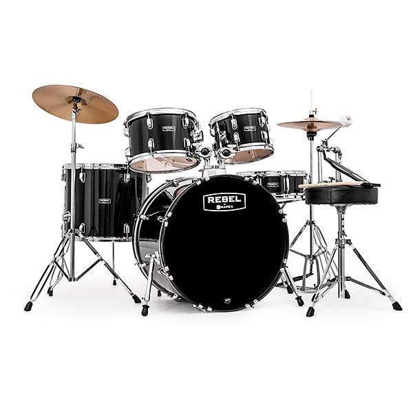 Mapex Rebel 10/12/16/22/5x14 5pc. Drum Kit Black w/Hardware & Cymbals Drums and Percussion / Acoustic Drums / Full Acoustic Kits