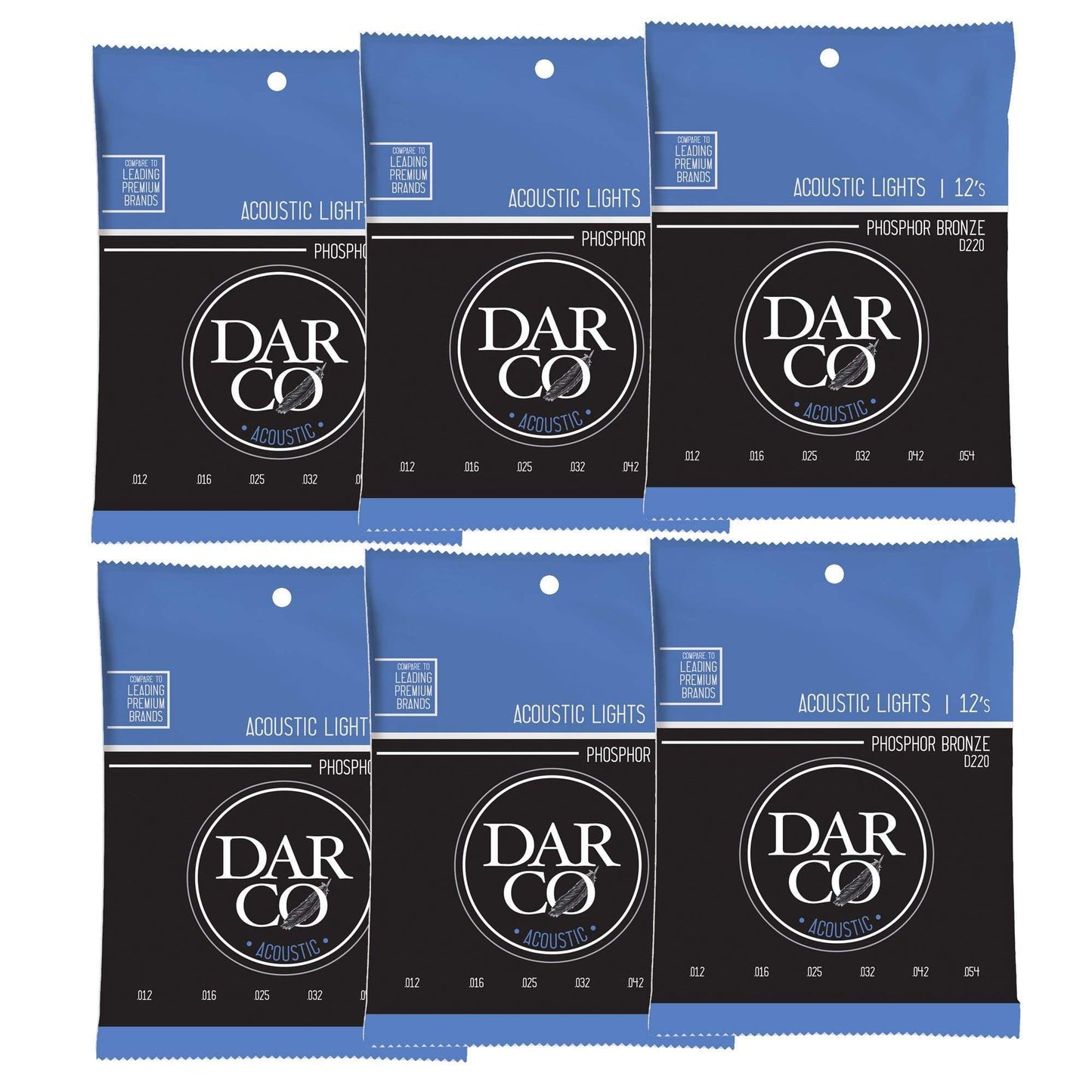 Martin D220 Darco Acoustic 92/8 Phosphor Bronze Lights 12-54 (6-Pack Bundle) Accessories / Strings / Guitar Strings