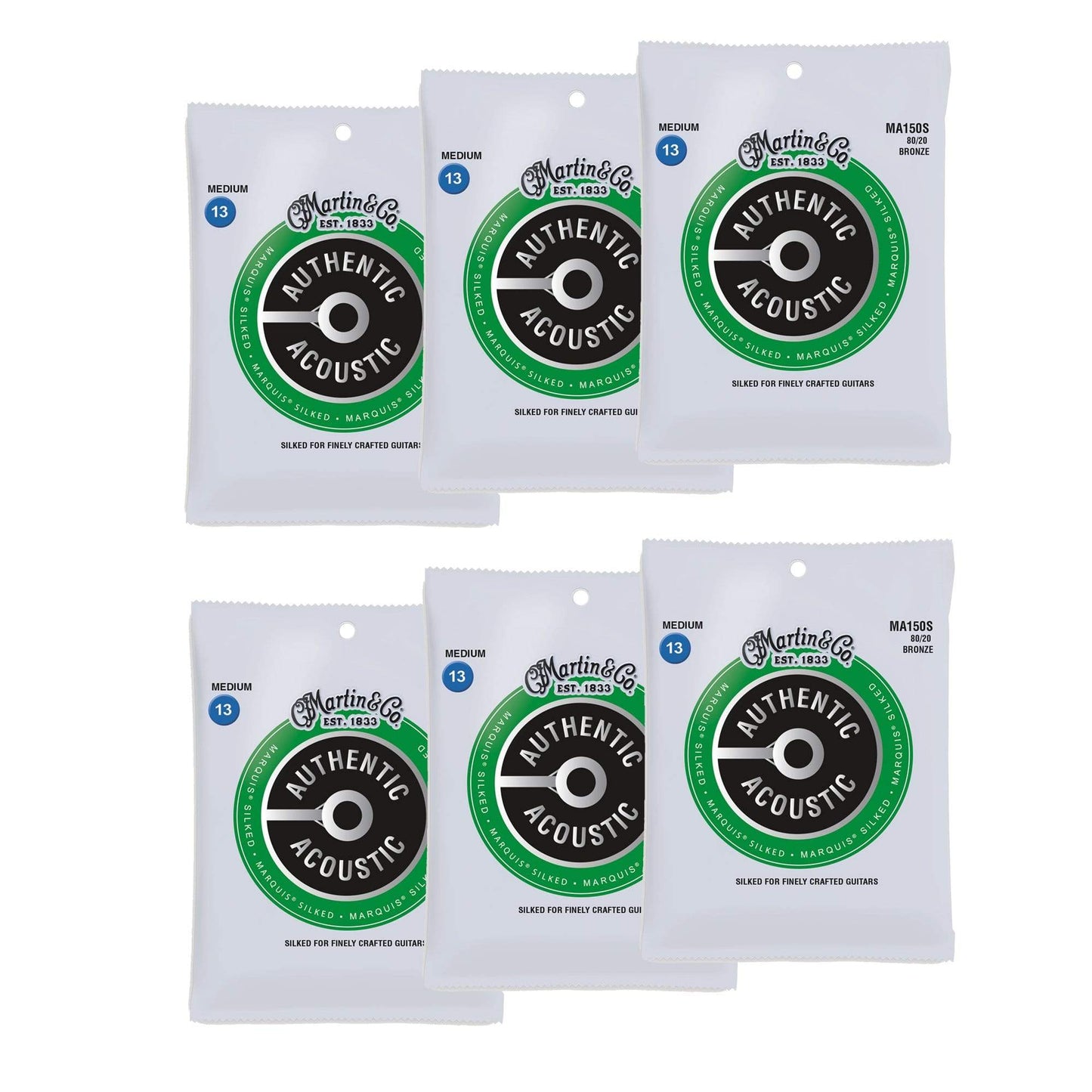 Martin MA150S Authentic Acoustic Marquis Silked 80/20 Bronze Medium 13-56 (6-Pack Bundle) Accessories / Strings / Guitar Strings