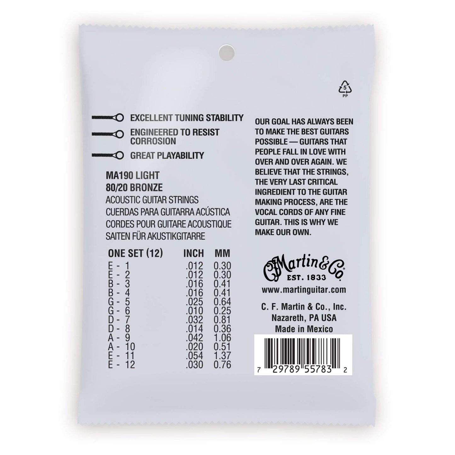 Martin MA190 Authentic Acoustic SP 80/20 Bronze Light 12-54 Accessories / Strings / Guitar Strings
