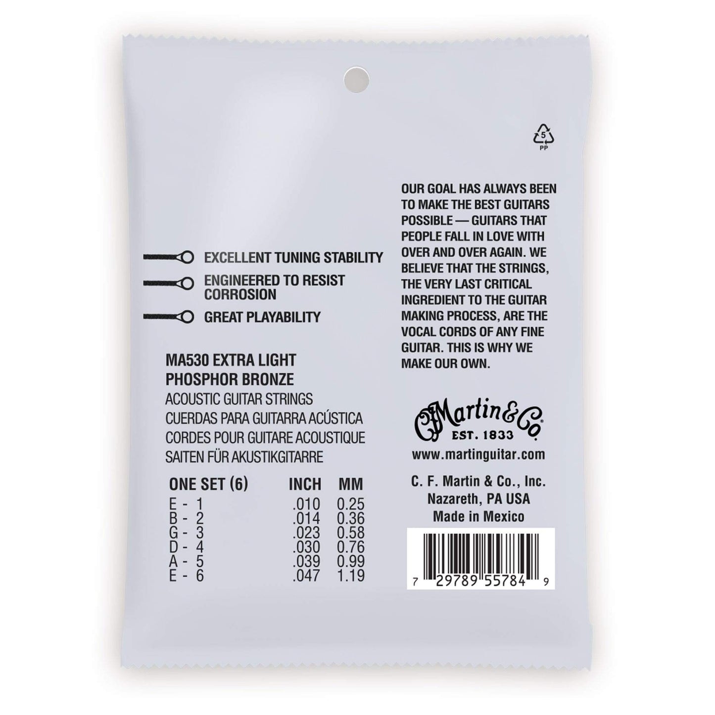 Martin MA530 Authentic Acoustic SP 92/8 Phosphor Bronze Extra Light 10-47 Accessories / Strings / Guitar Strings