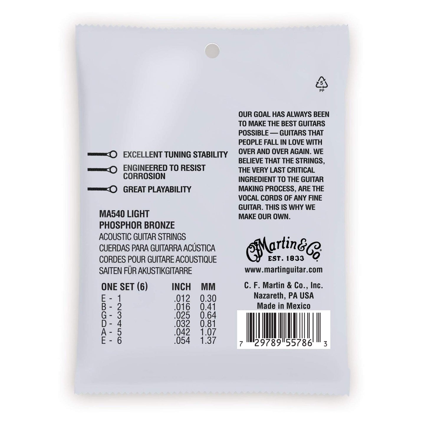 Martin MA540 Authentic Acoustic SP 92/8 Phosphor Bronze Light 12-54 Accessories / Strings / Guitar Strings