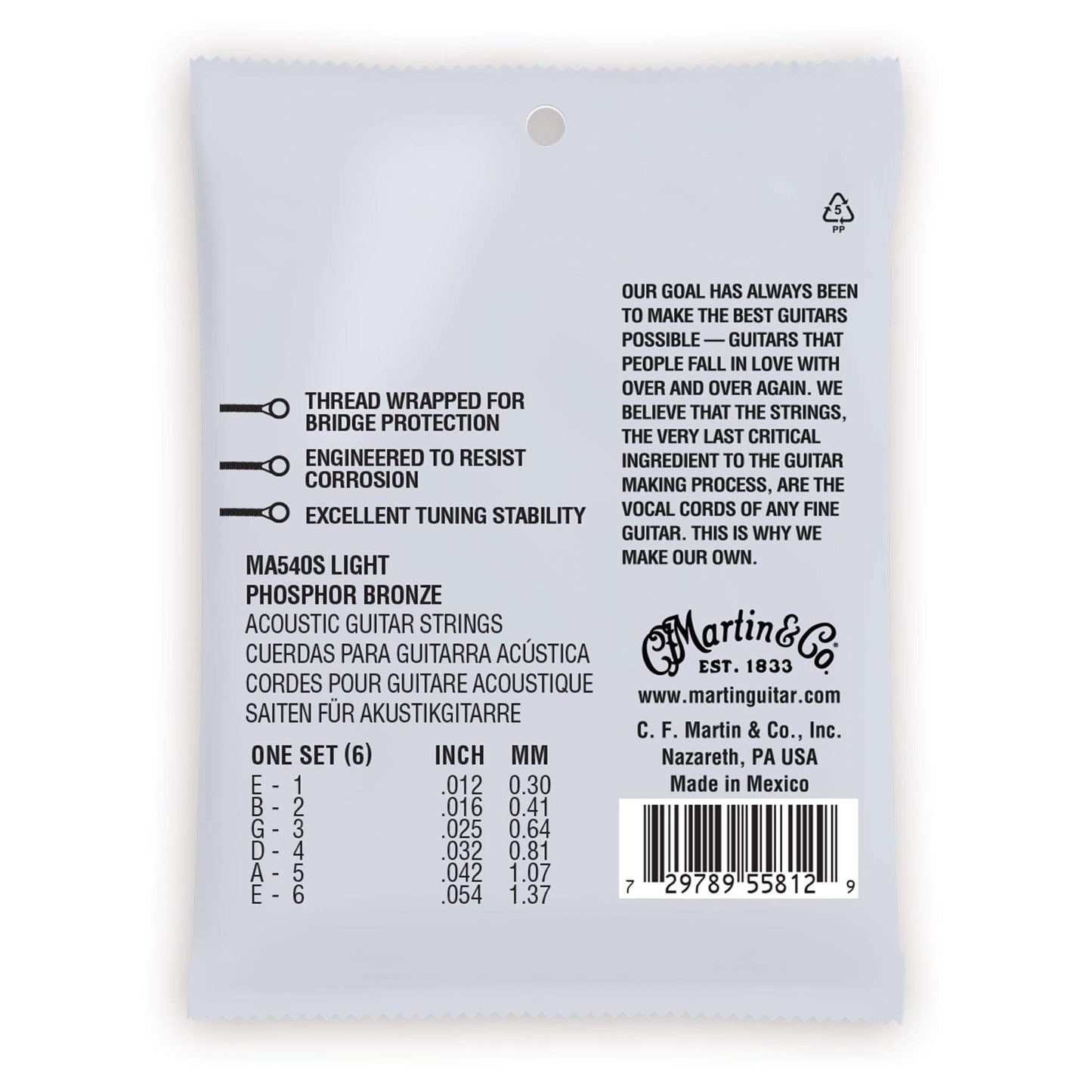 Martin MA540S Authentic Acoustic Marquis Silked 92/8 Phosphor Bronze Light 12-54 Accessories / Strings / Guitar Strings
