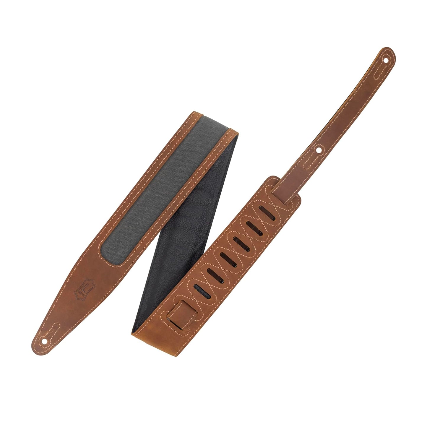Levy's 2.5" Crazy Horse Leather Strap Brown w/Grey Waxed Canvas Window