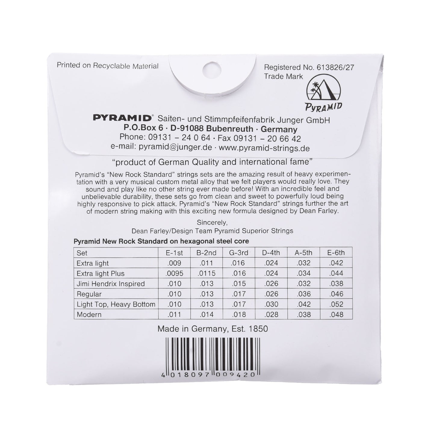 Pyramid New Rock Standard Electric Guitar Strings Extra Light 9-42