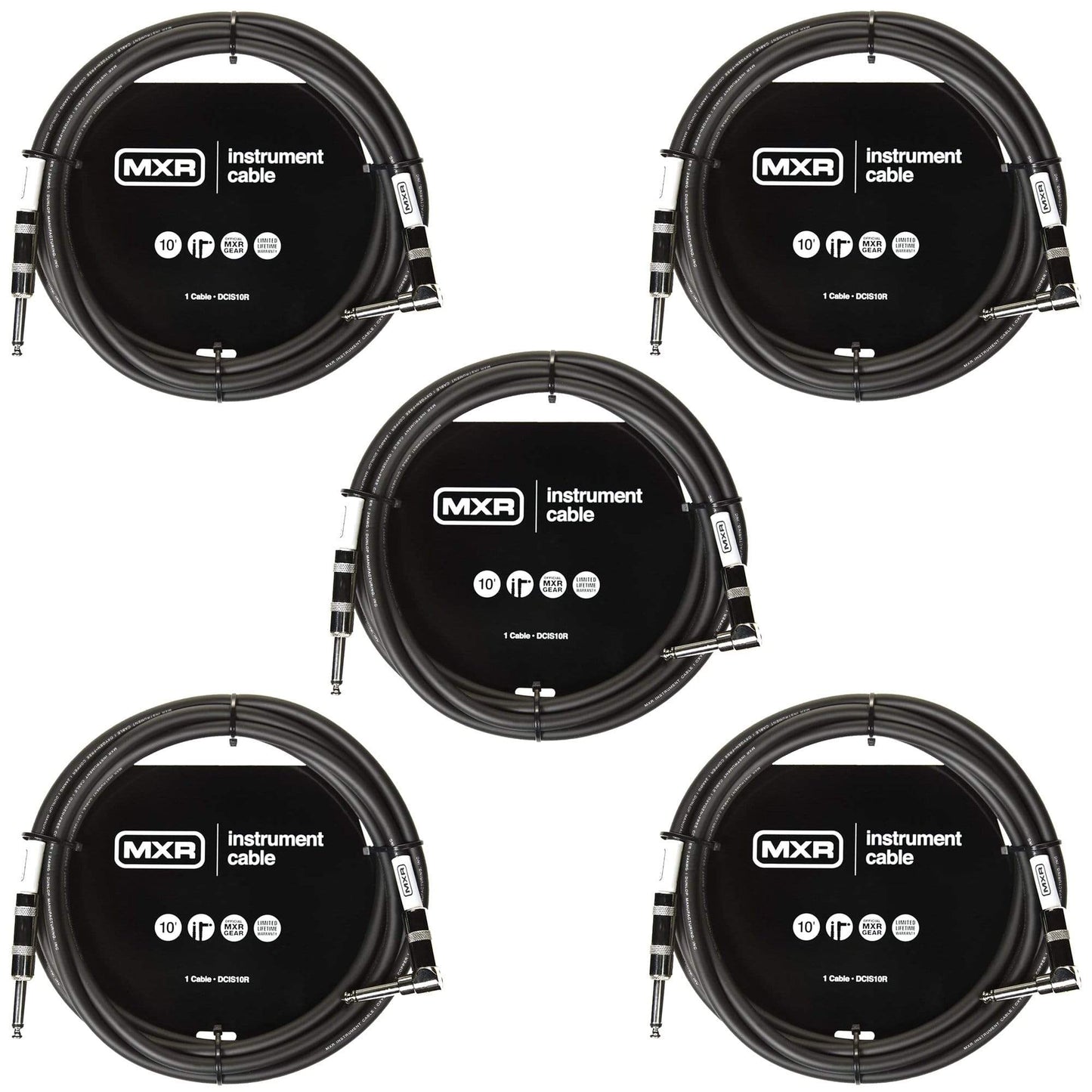 MXR DCIS10R 10' Instrument Cable Straight/Right Angle 5 Pack Bundle Accessories / Cables