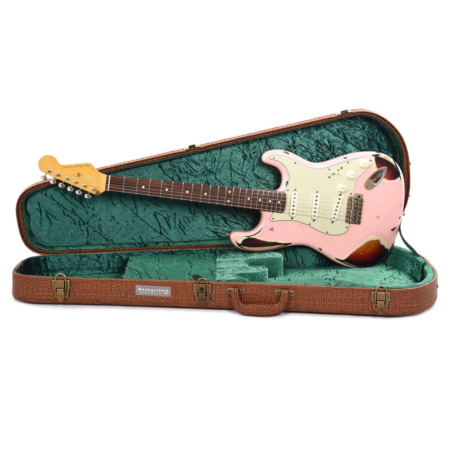 Nash S-63 Ash Shell Pink over Sunburst Heavy Relic w/3-Ply Mint Pickguard & Lollar Pickups Electric Guitars / Solid Body