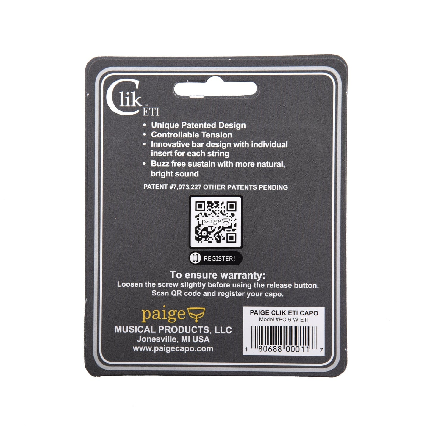 Paige Clik PC-6-W ETI 6-String Wide Profile Capo Accessories / Capos