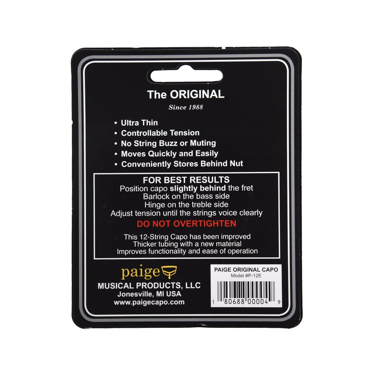 Paige Original P-12E 12-String Acoustic Capo Black Accessories / Capos