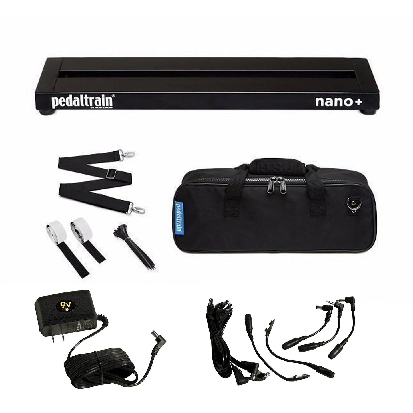 Pedaltrain NANO Plus Pedalboard 2 Rails 18x5 w/Soft Case Bundle w/ Truetone 1 Spot 9v Adaptor Combo Pack w/Daisy Chain and Cables Effects and Pedals / Pedalboards and Power Supplies