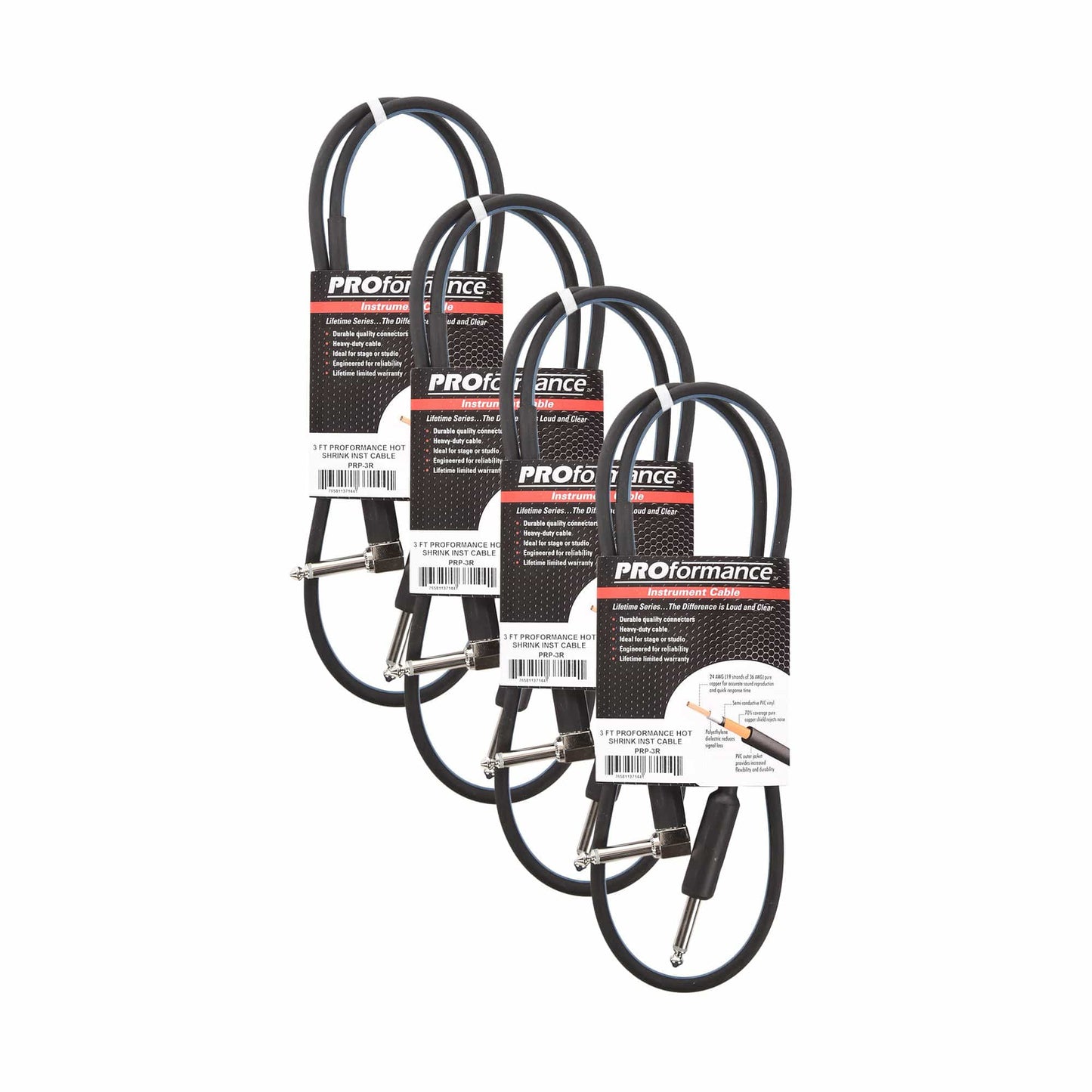 PROformance Instrument Cable 3' Angle-Straight 4 Pack Bundle Accessories / Cables