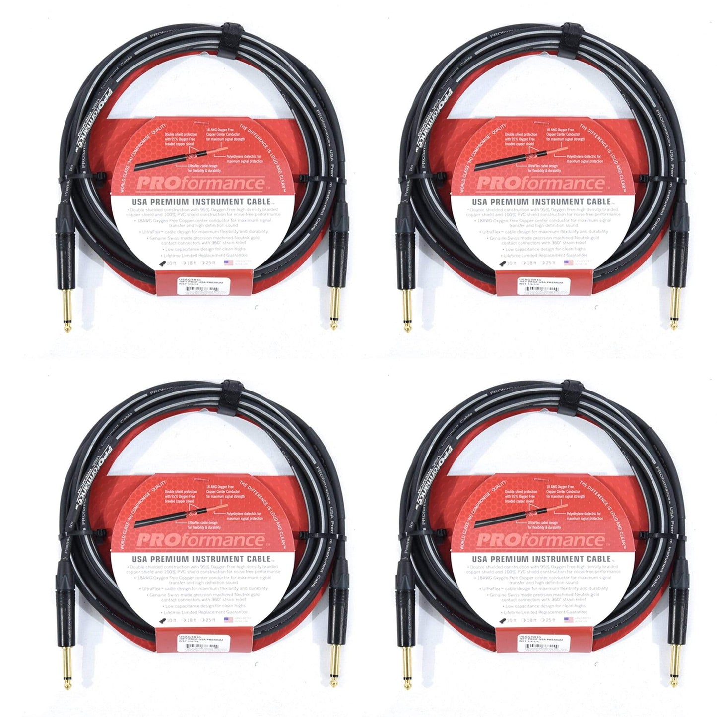 PROformance USA Premium Instrument Cable - 10ft 4 Pack Bundle Accessories / Cables