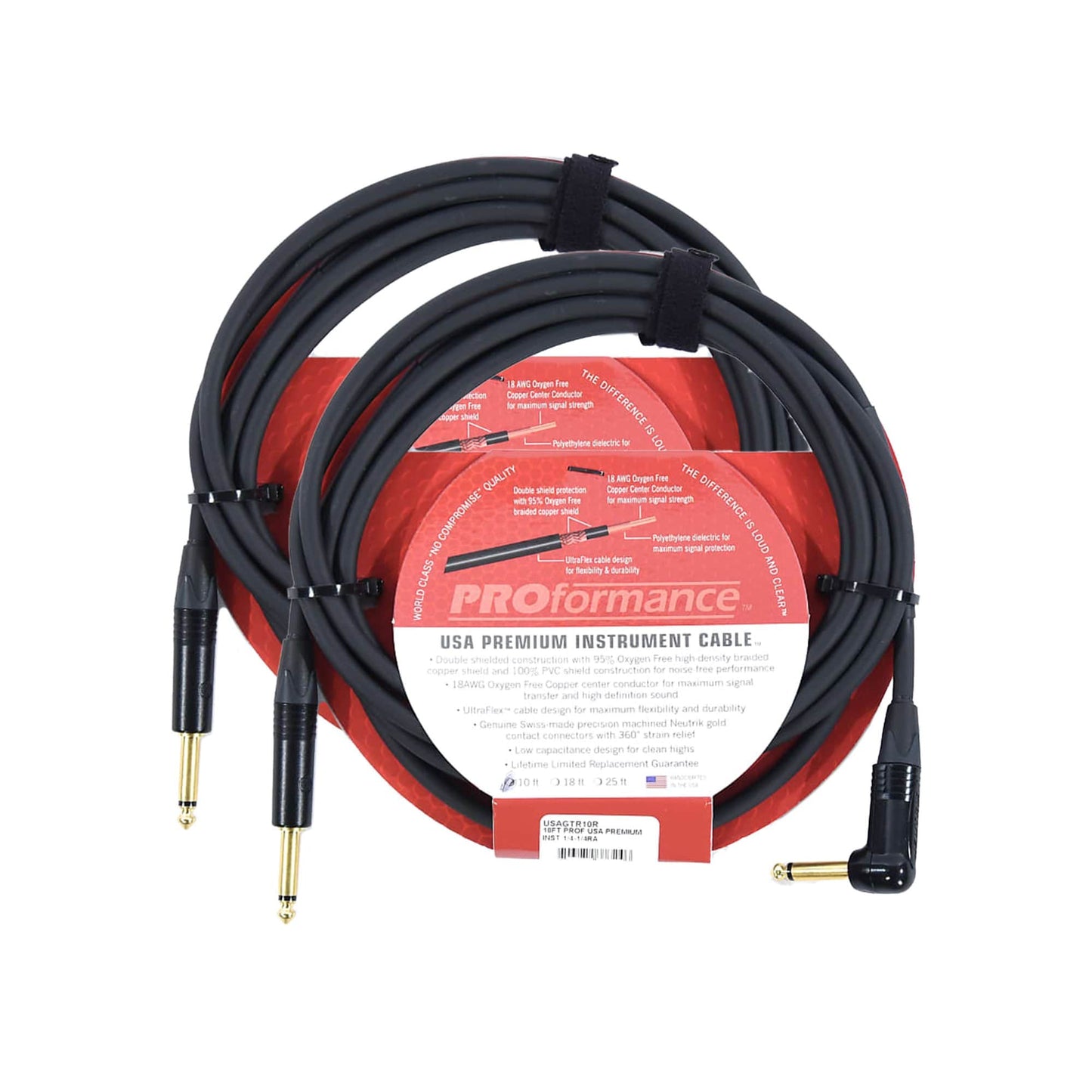 PROformance USA Premium Instrument Cable (Straight- Angle) - 10ft 2 Pack Bundle Accessories / Cables