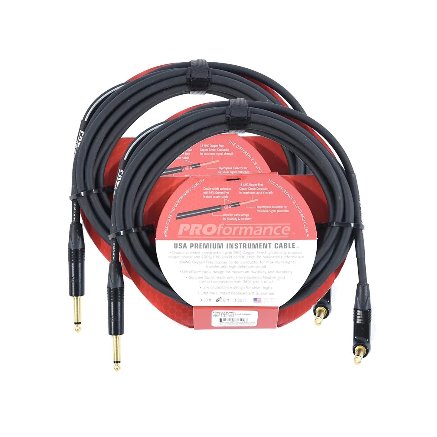PROformance USA Premium Instrument Cable (Straight- Angle) - 18ft 2 Pack Bundle Accessories / Cables