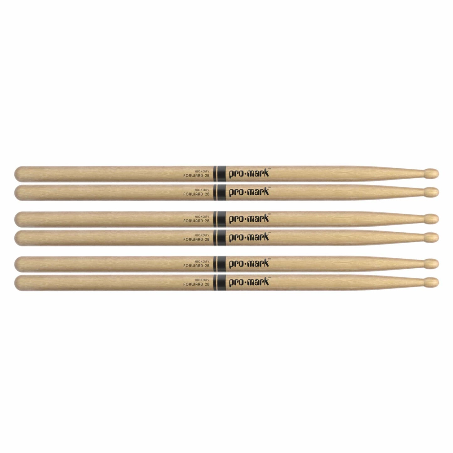Promark American Hickory 2B Wood Tip Drum Sticks (3 Pair Bundle) Drums and Percussion / Parts and Accessories / Drum Sticks and Mallets