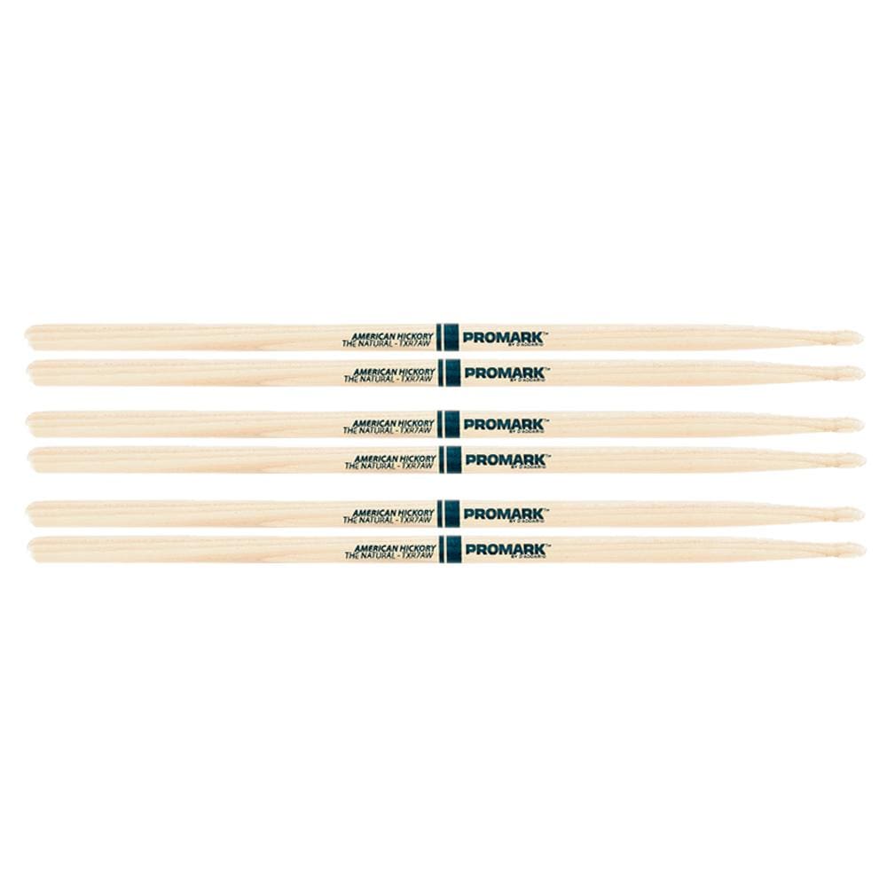 Promark American Hickory 7A Natural Wood Tip Drum Sticks (3 Pair Bundle) Drums and Percussion / Parts and Accessories / Drum Sticks and Mallets