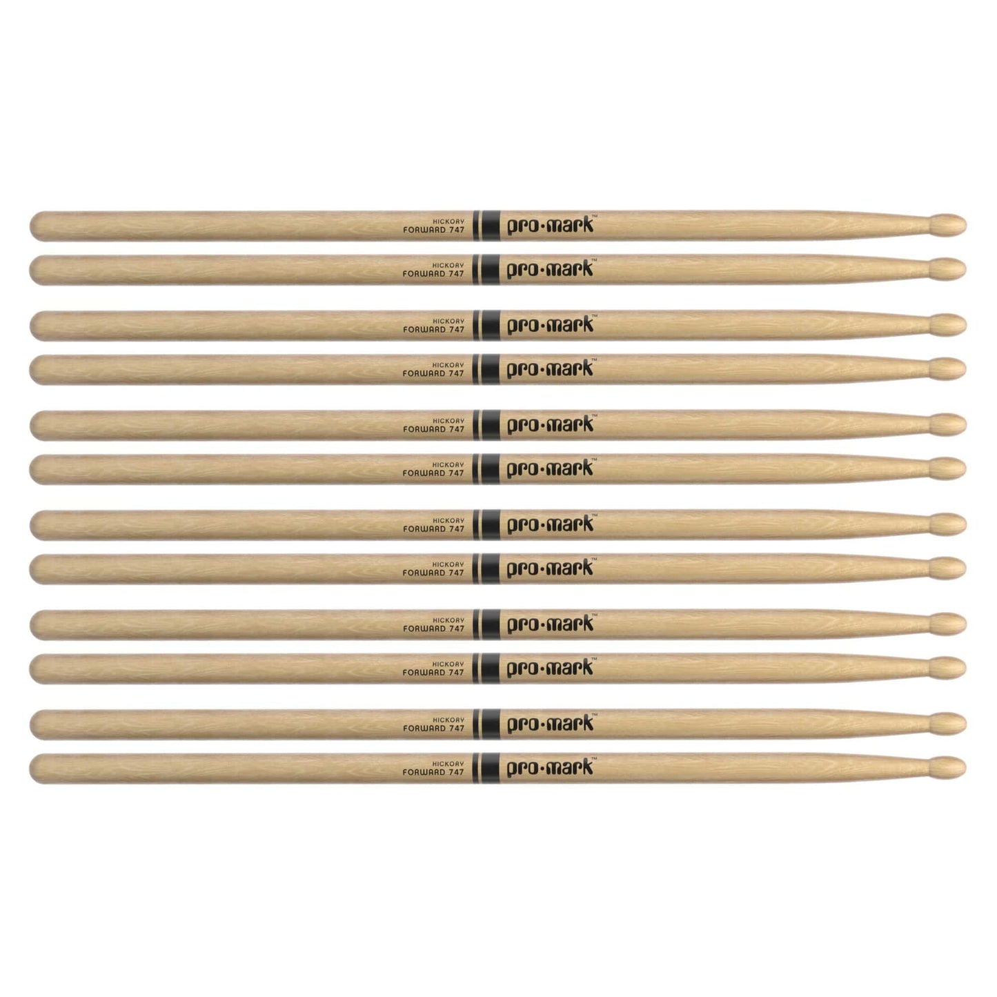 Promark American Hickory TX747W Rock Wood Tip Drum Sticks (6 Pair Bundle) Drums and Percussion / Parts and Accessories / Drum Sticks and Mallets