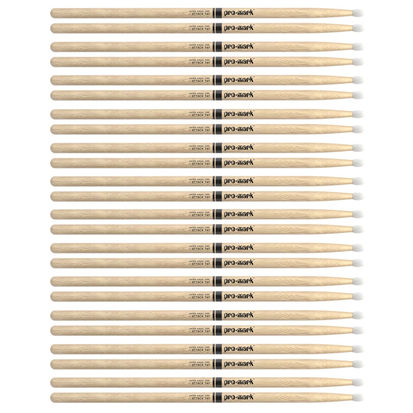 Promark Shira Kashi Oak 747 Nylon Tip Drum Sticks (12 Pair Bundle) Drums and Percussion / Parts and Accessories / Drum Sticks and Mallets