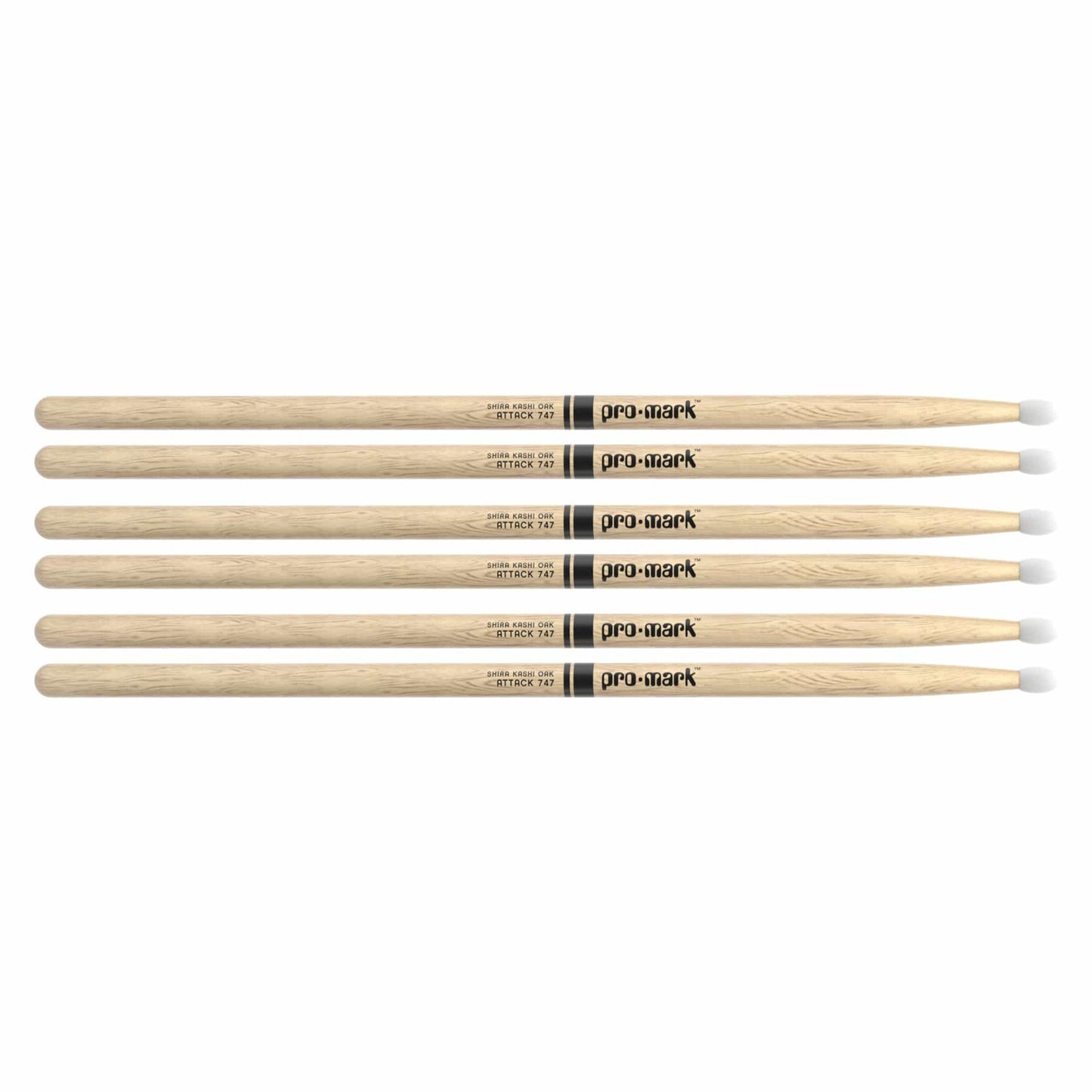 Promark Shira Kashi Oak 747 Nylon Tip Drum Sticks (3 Pair Bundle) Drums and Percussion / Parts and Accessories / Drum Sticks and Mallets