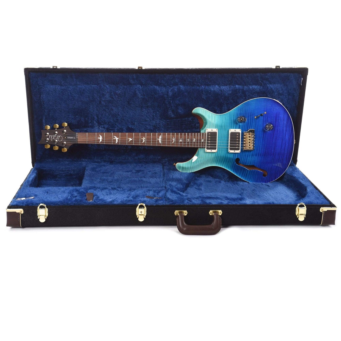 PRS Wood Library Custom 24 Semi-Hollow 10 Top Flame Blue Fade One-Piece Top w/Rosewood Neck & Brazilian Rosewood Fingerboard Electric Guitars / Semi-Hollow